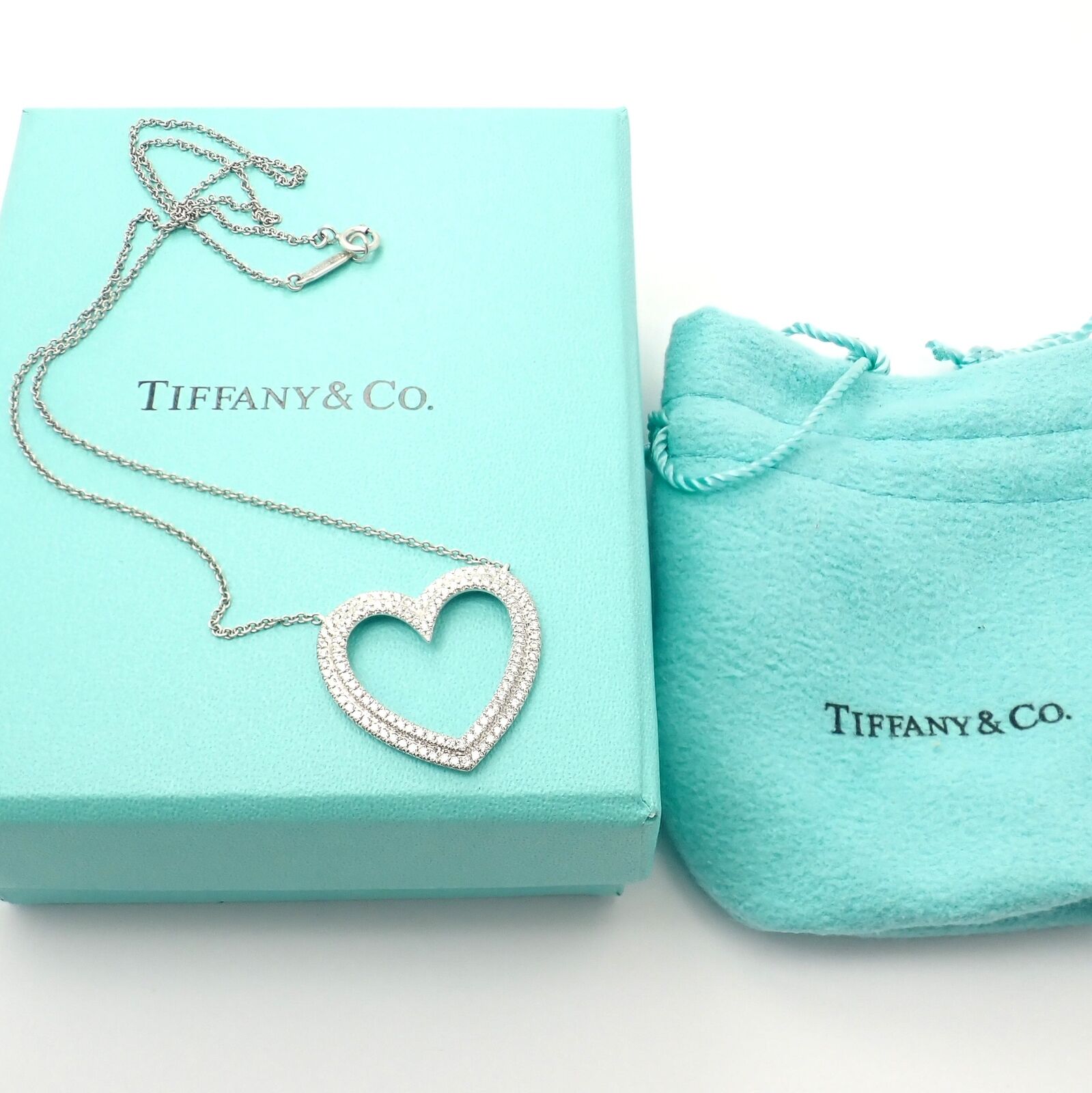 Tiffany & Co Platinum Diamond Heart Double Metro Medium Pendant Necklace for Women - Elegant Jewelry Gift for Anniversary, Valentine's Day & Special Occasions