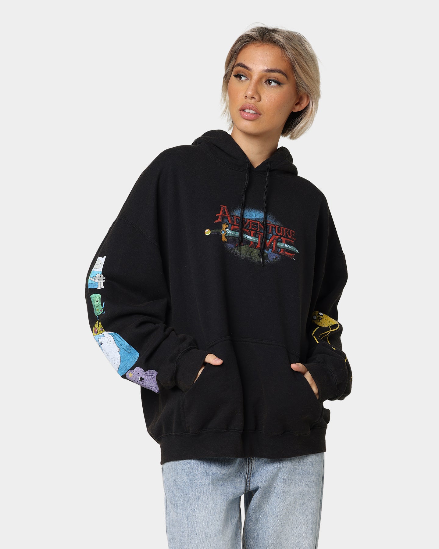 Adventure Time What Time Is It Vintage Hoodie - Black Wash Retro Pullover for Men & Women | Perfect for Casual Wear, Cosplay & Fan Gifts