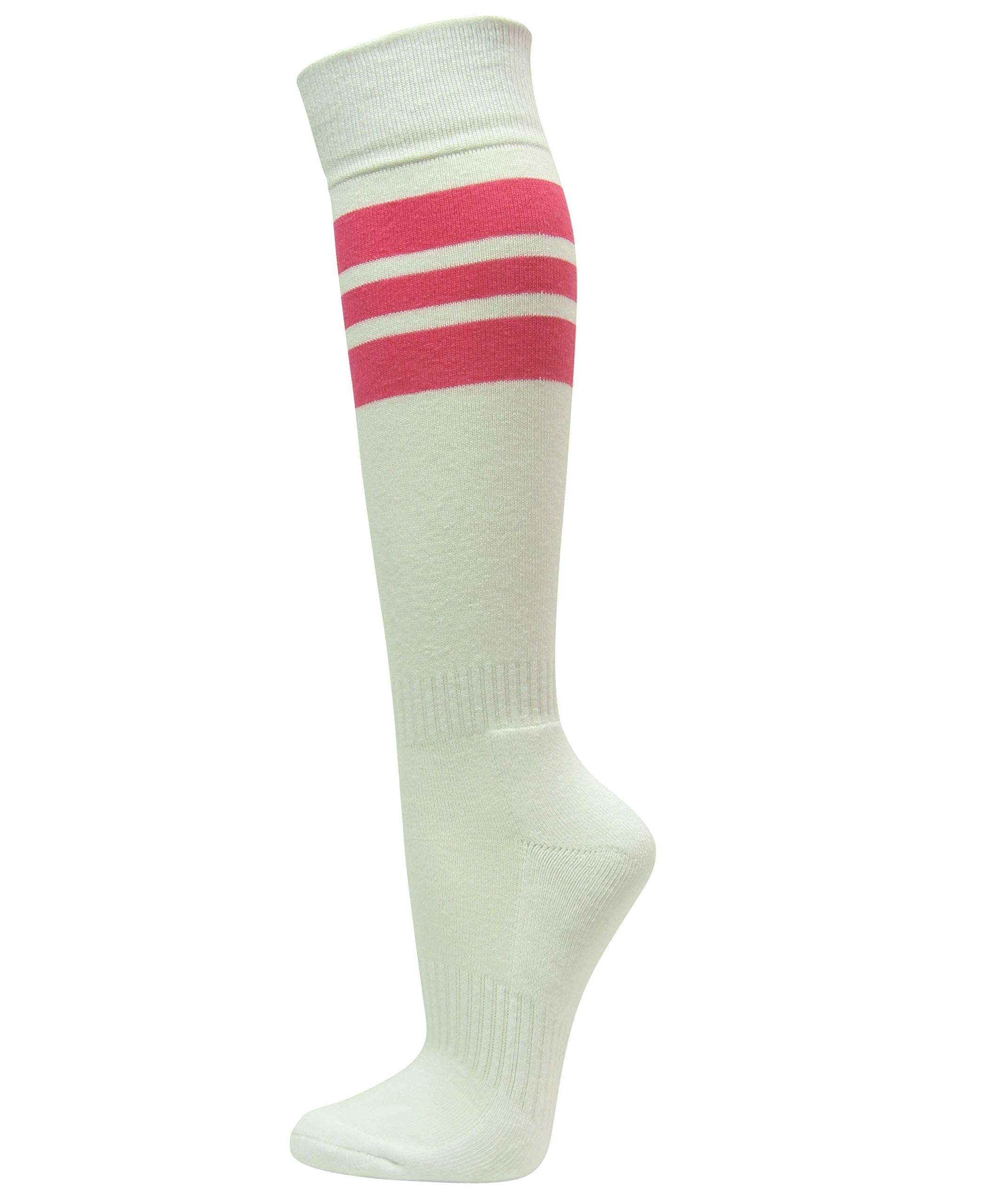 COUVER Striped White Knee High Sports Socks for Women & Girls - Perfect for Softball, Running, and Athletic Activities