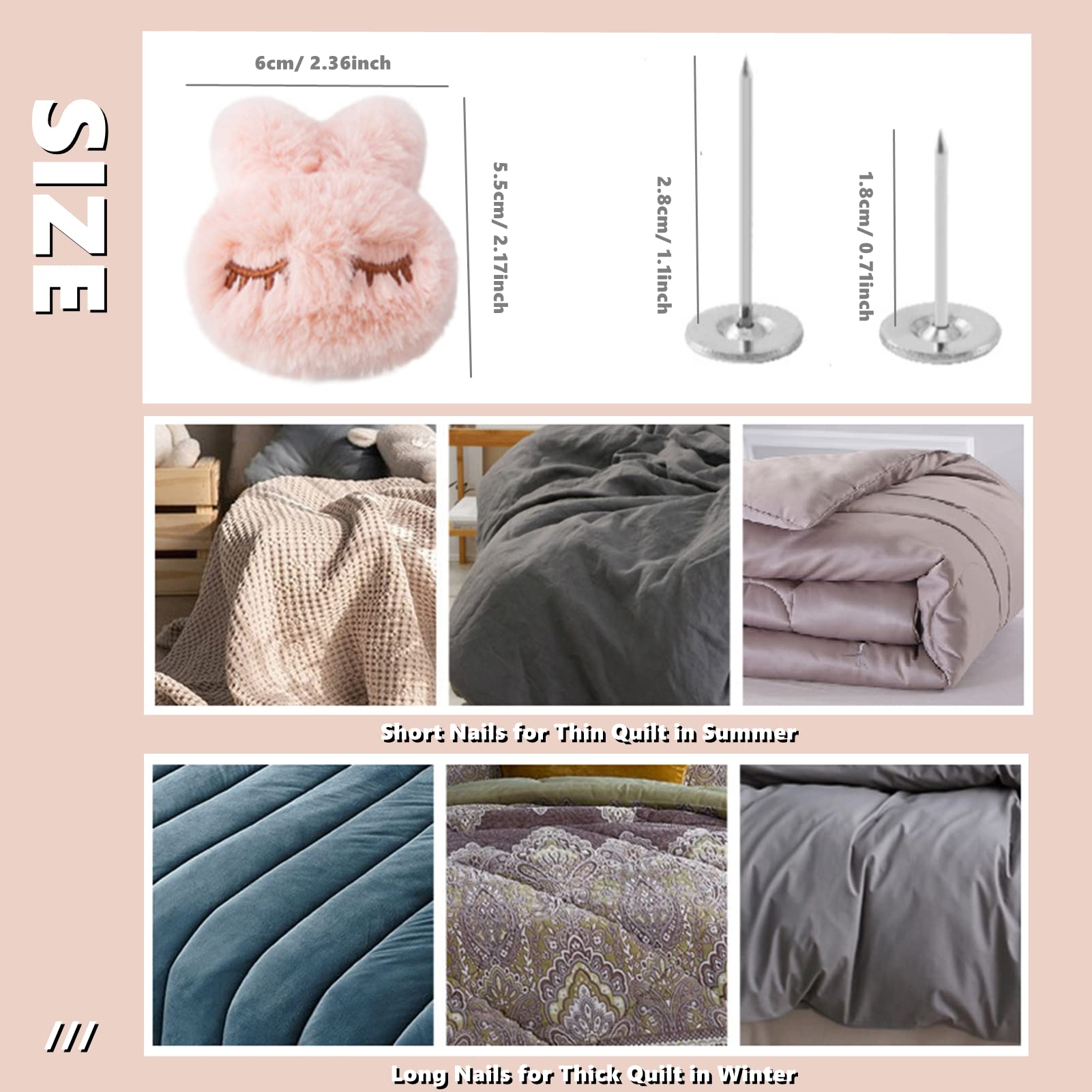 6-Piece Non-Slip Duvet Clips | Cotton Rabbit Quilt Cover Pins | Anti-Movement Comforter Fasteners | Bed Sheet Grippers for Quilts, Socks & Curtains | Pink | Perfect for Keeping Bedding in Place All Night