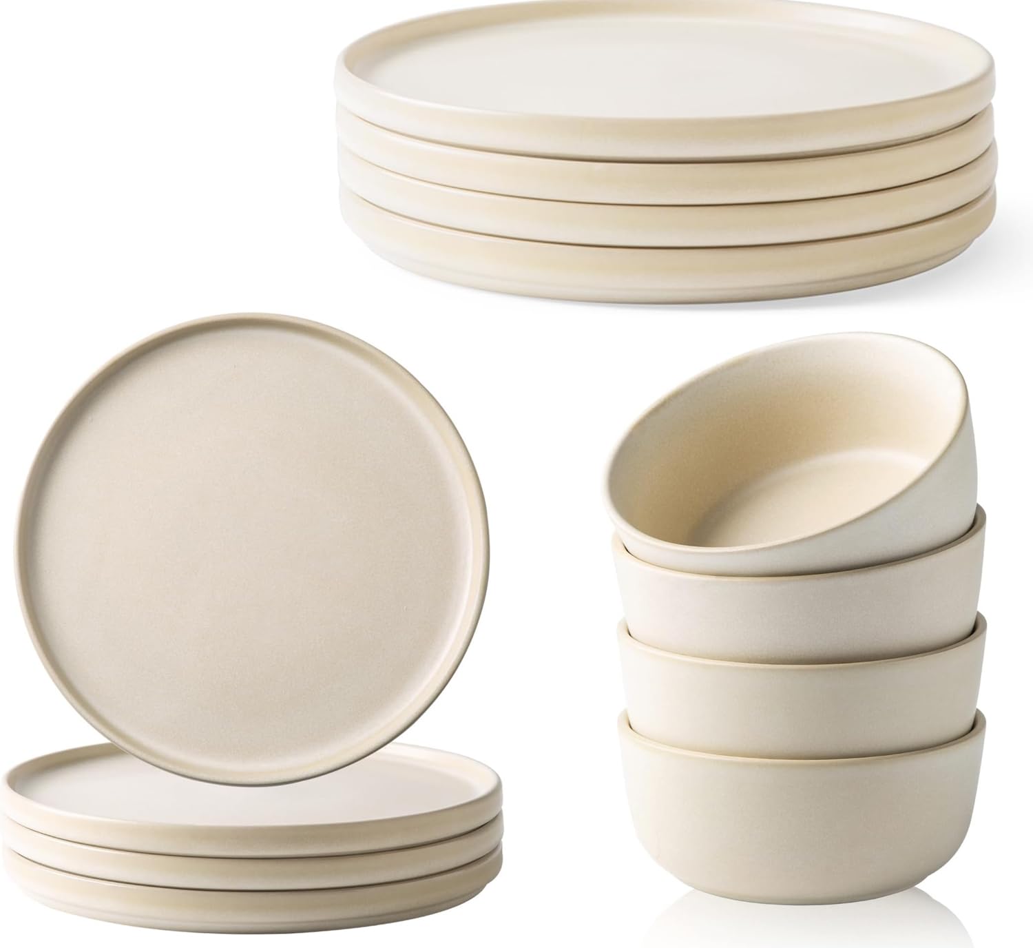 AmorArc 12-Piece Ceramic Dinnerware Set - Plates & Bowls for 4 People, Microwave & Dishwasher Safe, Durable Round Dishes for Everyday Use, Family Dinners & Entertaining Guests