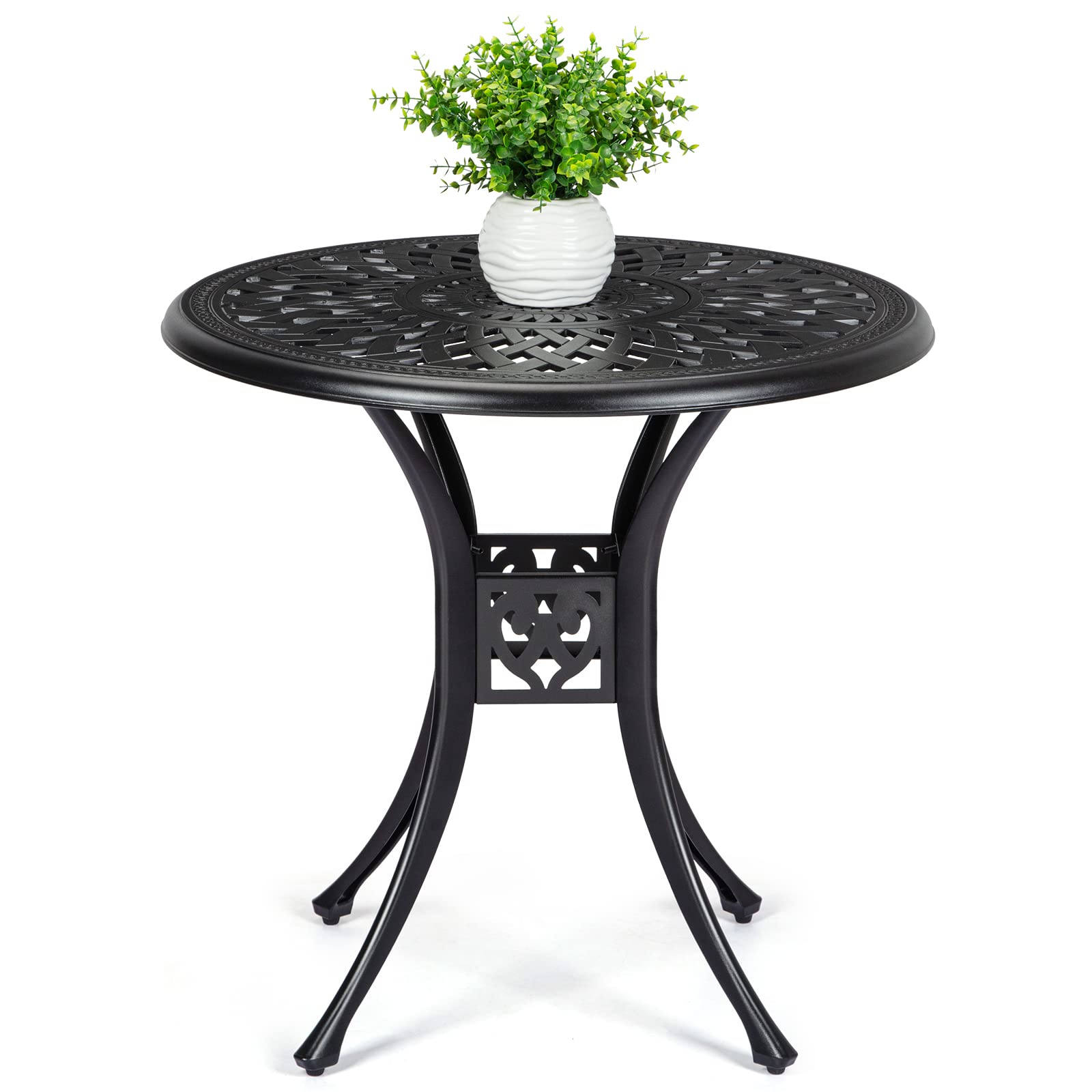 **Rust-Resistant Aluminum Round Patio Bistro Table with Adjustable Foot Pads & Umbrella Hole – Perfect for Outdoor Dining, Balcony, Backyard, and Garden (Black)**