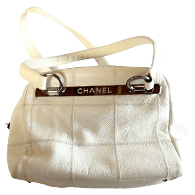 Authentic 2005 Chanel Lax Square Stitch Cream Caviar Leather Handbag - Luxury Vintage Bag for Women, Perfect for Parties, Weddings & Special Occasions