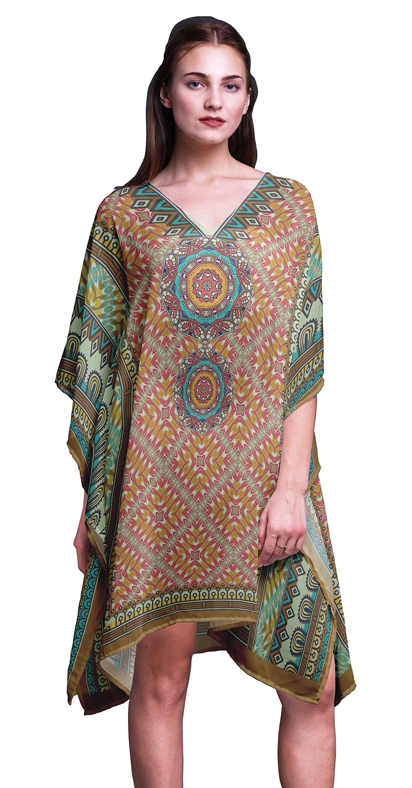 Women's Short Caftan Midi Dress - Beach Cover Up, Swimwear Wrap, Boho Summer Tunic for Poolside, Vacation & Resort Wear