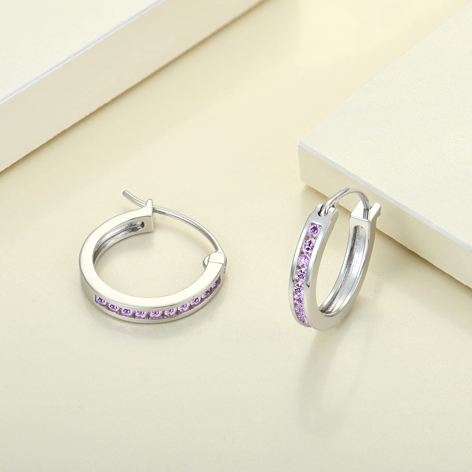 925 Sterling Silver Hoop Earrings for Women - Round Halo Huggie Birthstone Earrings | Perfect for Everyday Wear, Gifts & Special Occasions