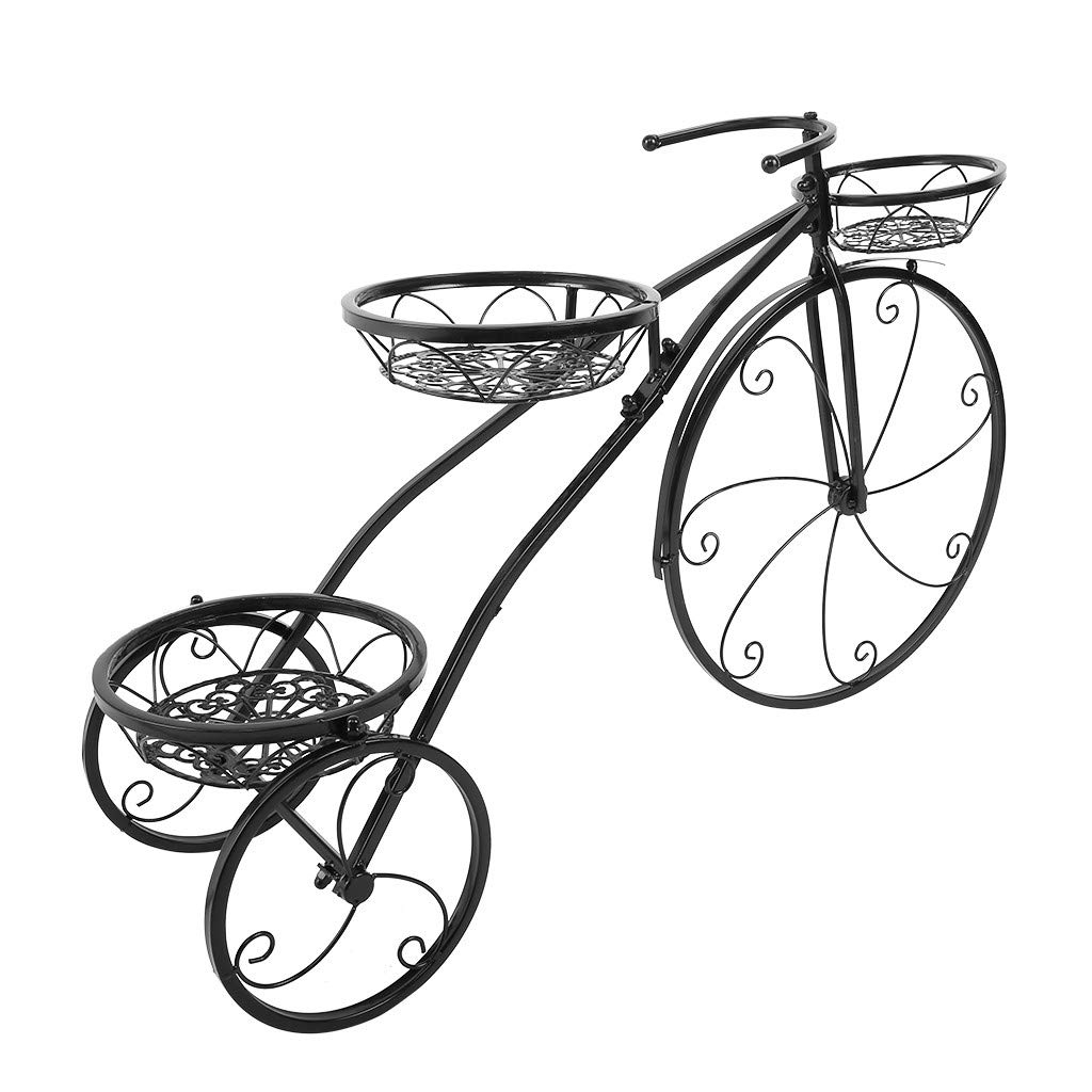 ETHY Parisian Style Black Tricycle Plant Stand - 32.3x20x9.4in Flower Pot Cart Holder for Indoor/Outdoor Use, Perfect for Home Garden, Patio Decor, Housewarming & Mother's Day Gifts for Plant Lovers