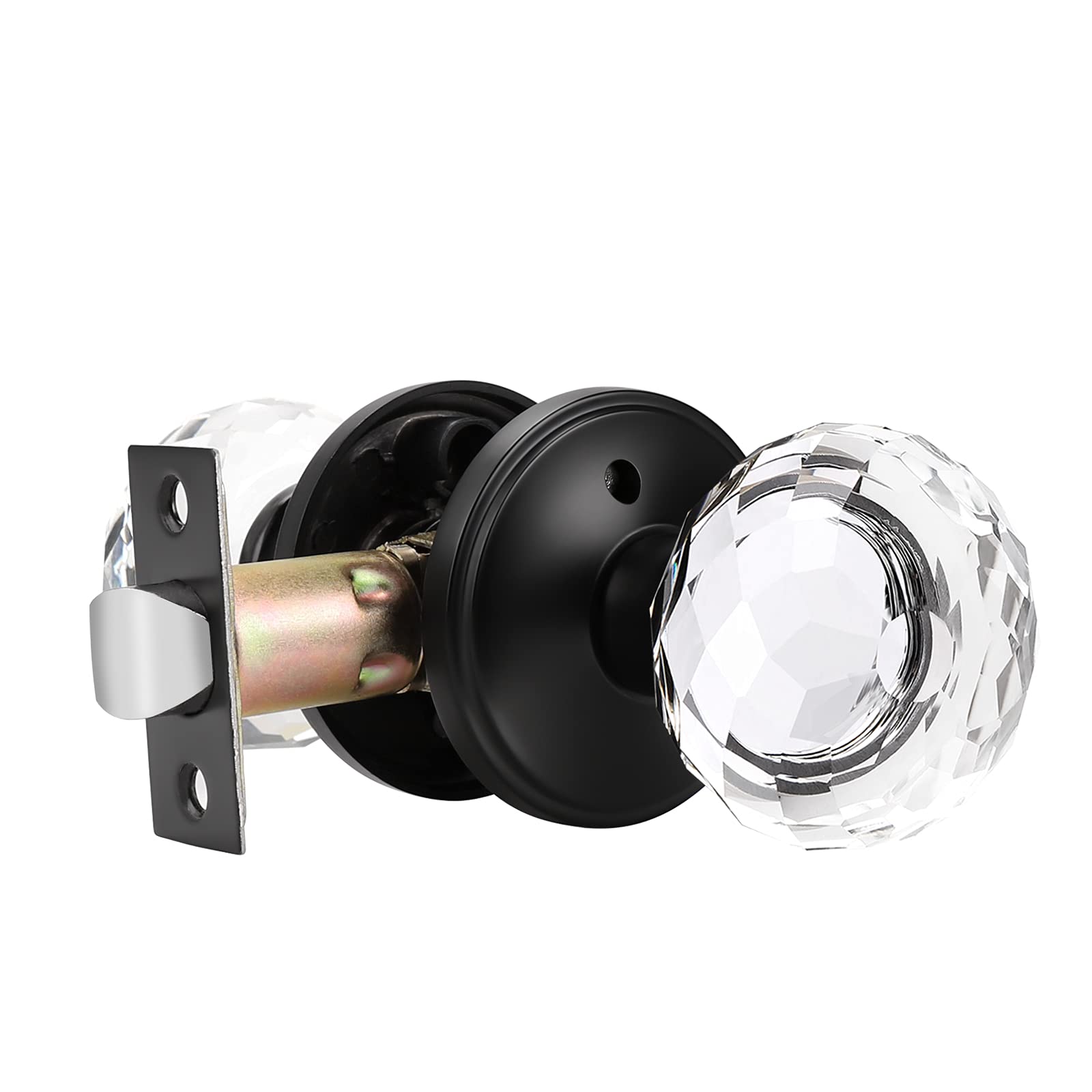 Probrico Black Faceted Crystal Privacy Door Knob - Diamond Shape Keyless Entry Door Handle for Bedroom & Bathroom - Heavy Duty Clear Glass Door Lock (1-Pack) - Perfect for Home, Office & Interior Doors