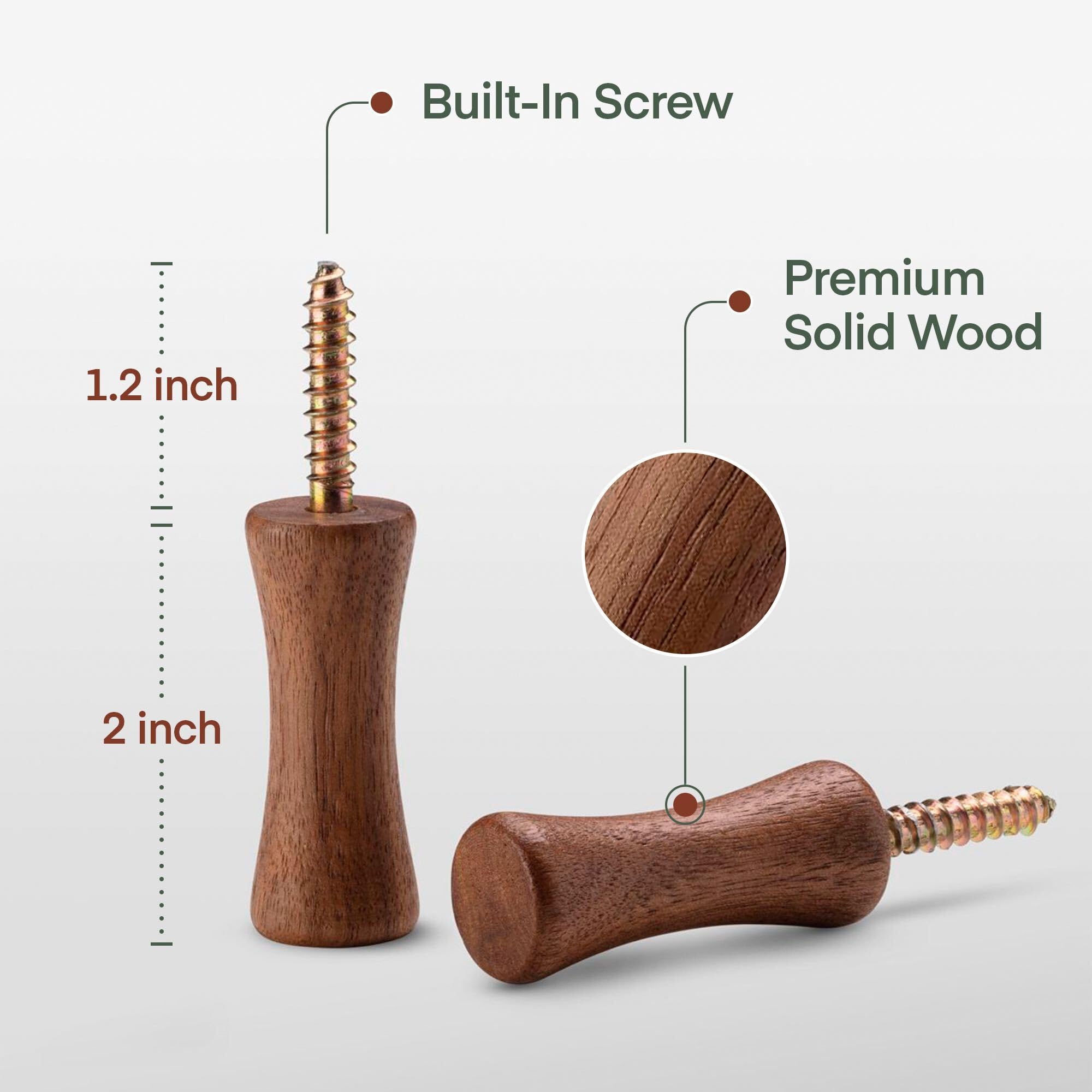 Handmade Walnut Wood Wall Hooks - 4 Pack Decorative Coat Hooks for Hanging Hats, Towels & Jackets - Rustic Bathroom & Entryway Wall Mounted Organizer - Natural Wooden Hooks for Home Decor