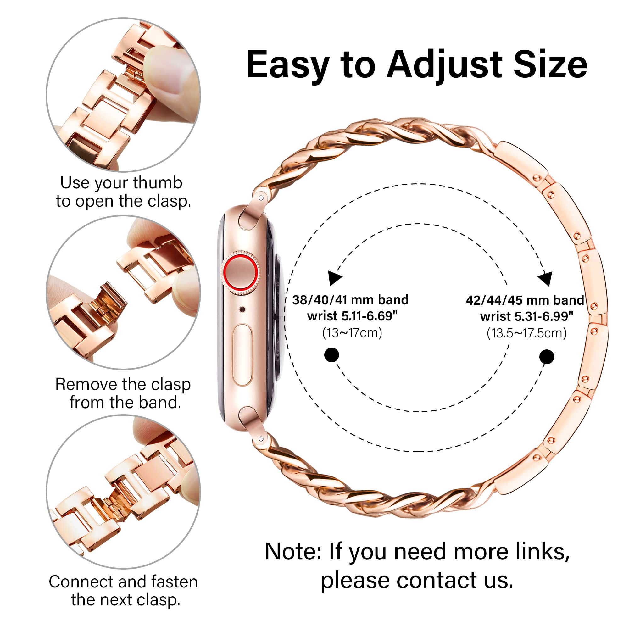 Elegant Rose Gold Double Chain Metal Apple Watch Band - Compatible with Apple Watch Ultra 2/1, SE, Series 10/9/8/7/6/5/4/3/2/1 (40mm 41mm 42mm 38mm) - Stylish Unisex Bracelet for Work, Parties & Everyday Wear