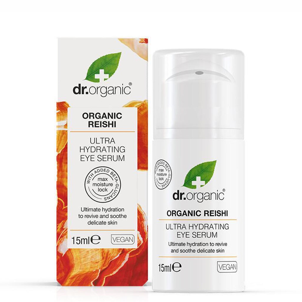 Dr Organic Ultra Hydrating Eye Serum with Reishi Mushroom Extract - Dark Circle & Puffiness Reduction for Men & Women - Perfect for Nighttime Skincare Routine & Travel Essentials