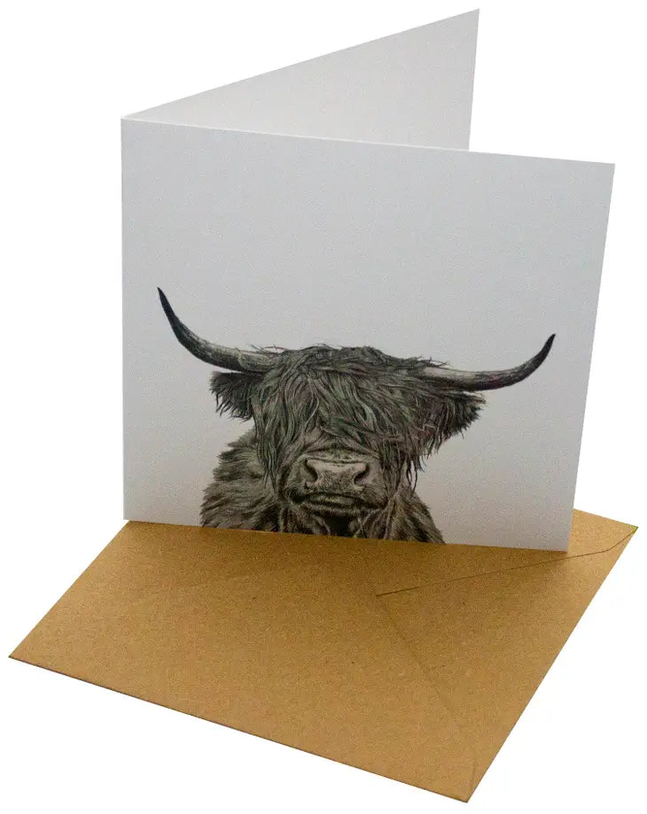 Highland Cow Blank Greeting Card | Handmade Cow Print Note Cards for Birthday, Thank You & Christmas | Perfect for Farmhouse Decor & Rustic Weddings