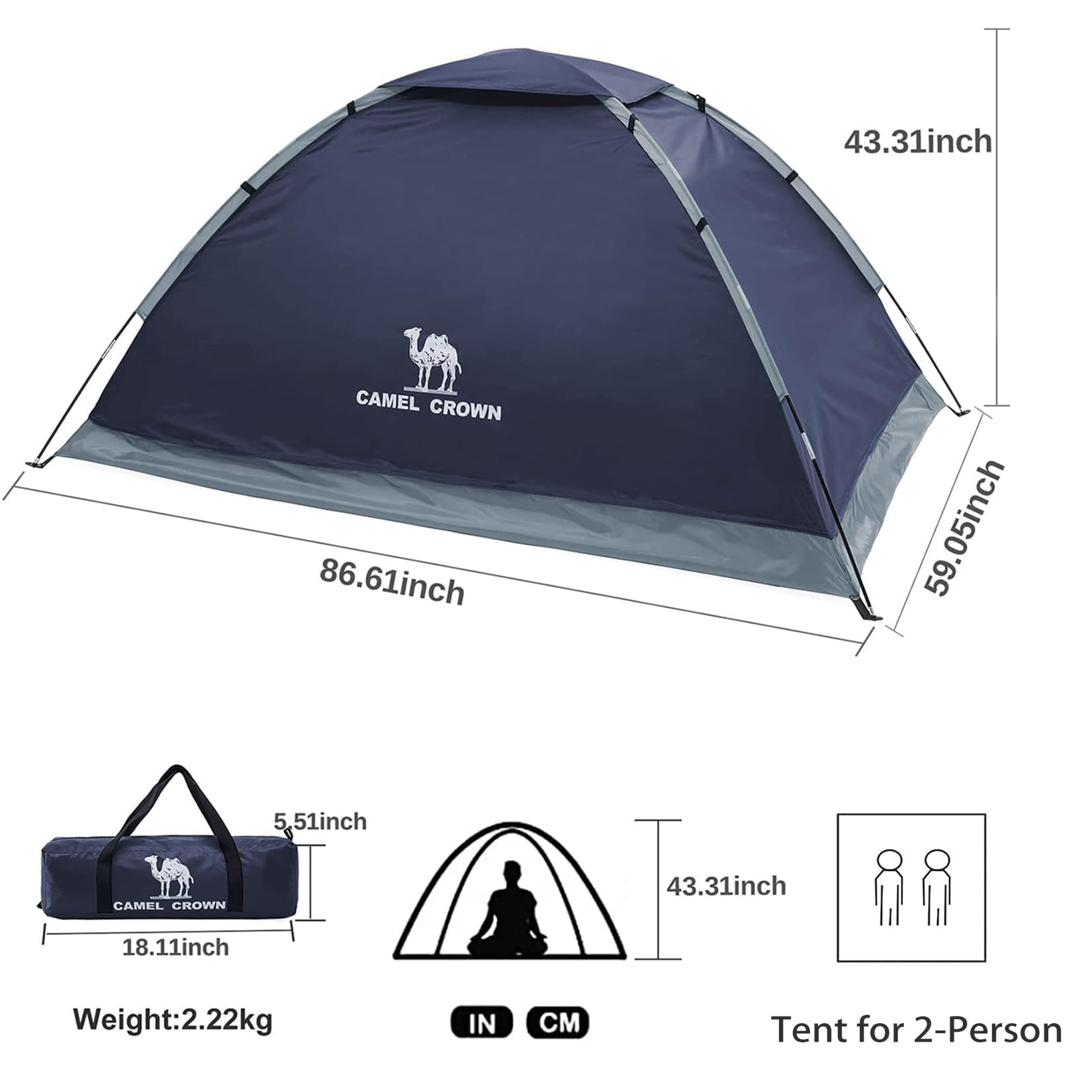 CAMEL CROWN 2-5 Person Waterproof Camping Tent - Lightweight & Spacious for Hiking/Backpacking