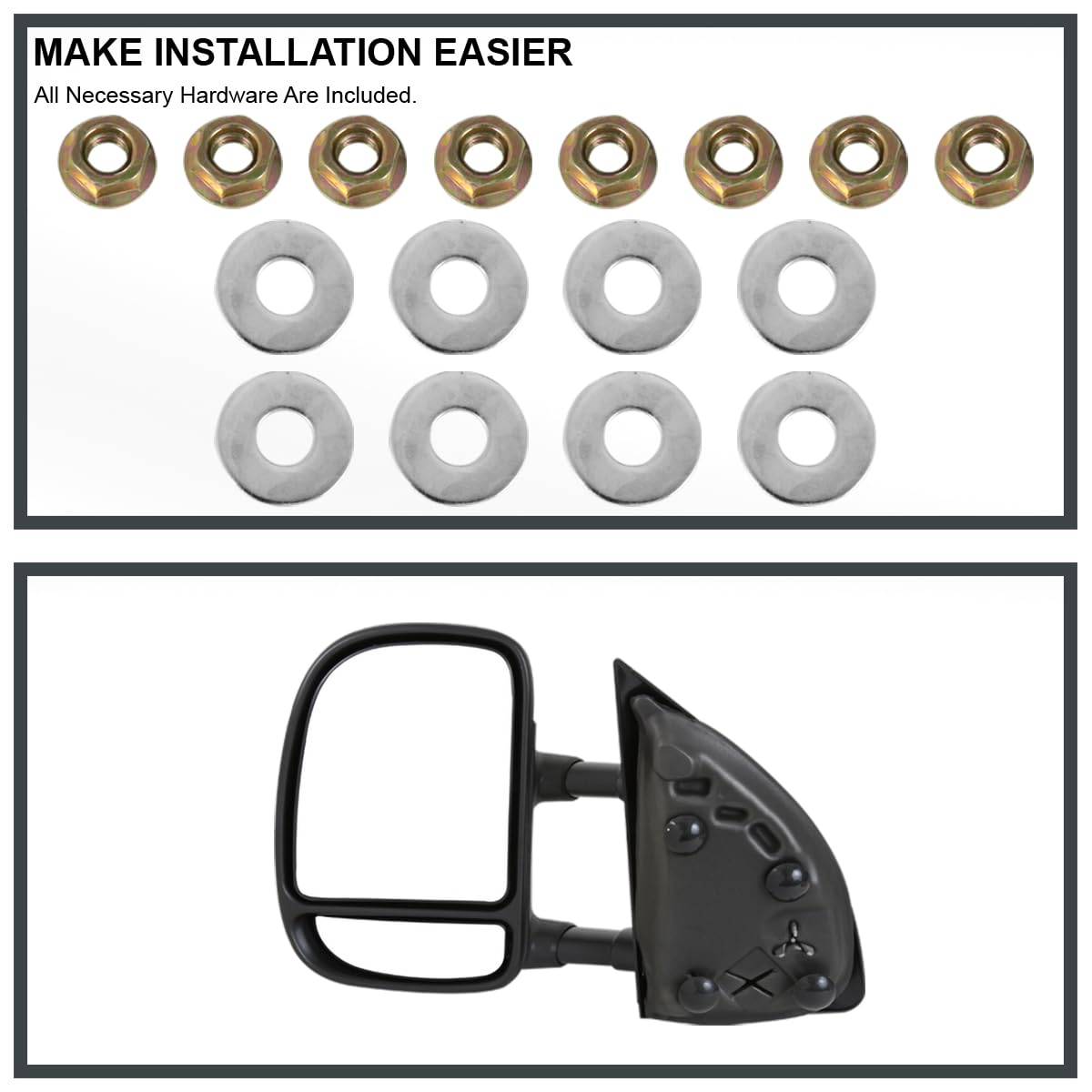 Spec-D Tuning Manual Towing Side Mirrors for 1999-2016 Ford F250 F350 F450 Super Duty Truck - Durable Replacement Mirrors for Enhanced Visibility While Towing Trailers & Heavy Loads