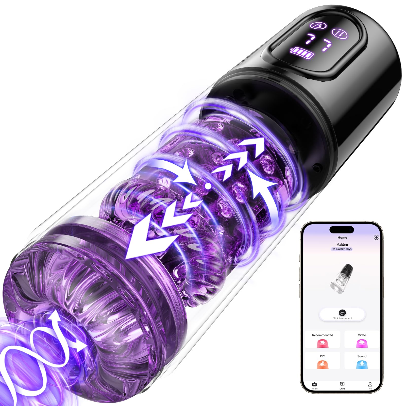 Premium Male Masturbator Penis Pump with 7 Thrusting & 7 Rotating Modes, 5 Suction Levels - APP & LCD Remote Control for Enhanced Pleasure - Ideal for Solo Play, Couples Fun & Discreet Use at Home or Travel