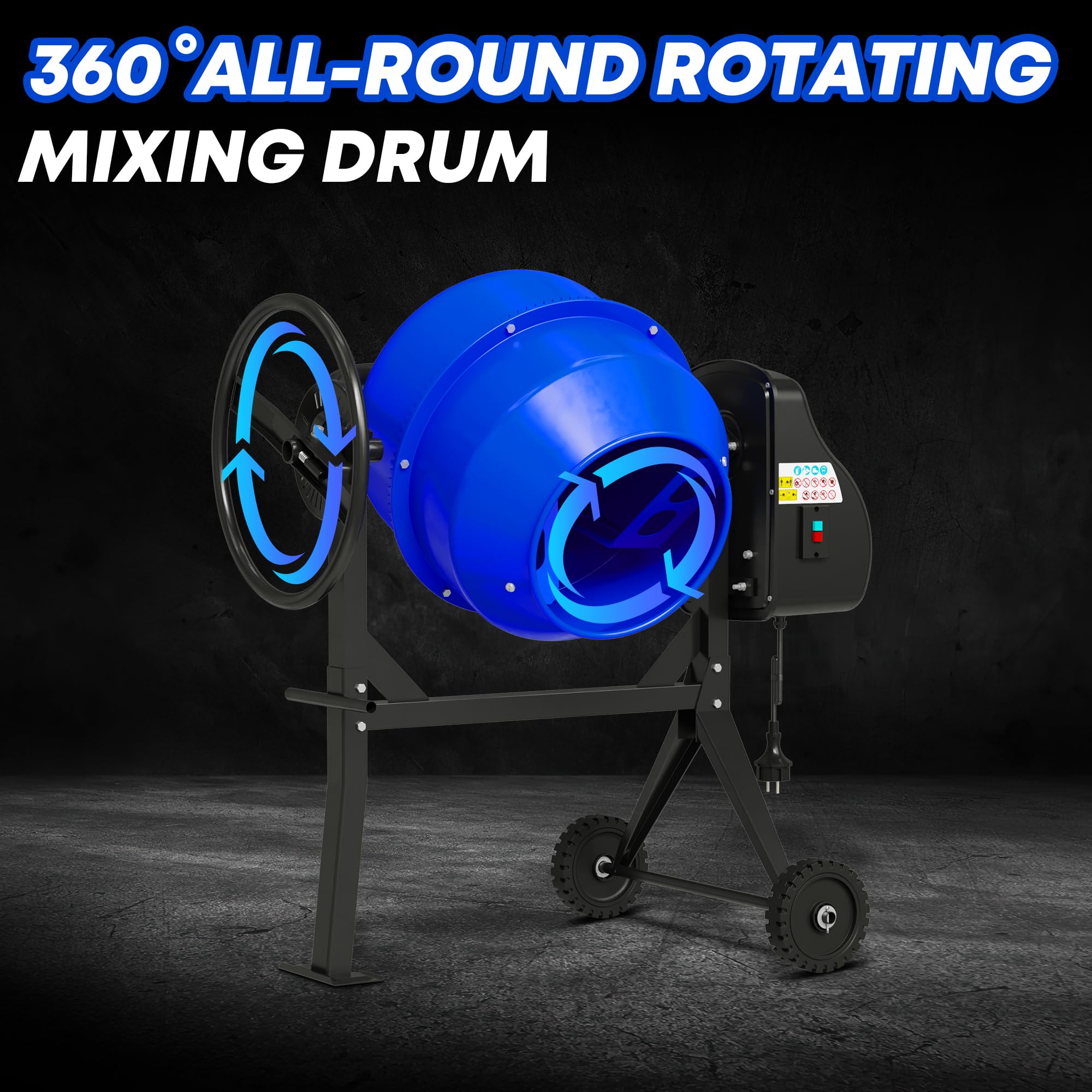 **5.3 Cu.Ft. Electric Concrete Mixer Machine - 750W (1HP) Cement Mixer with Wheels & Stand for Stucco, Mortar, DIY Projects - Perfect for Construction, Home Renovation & Landscaping**