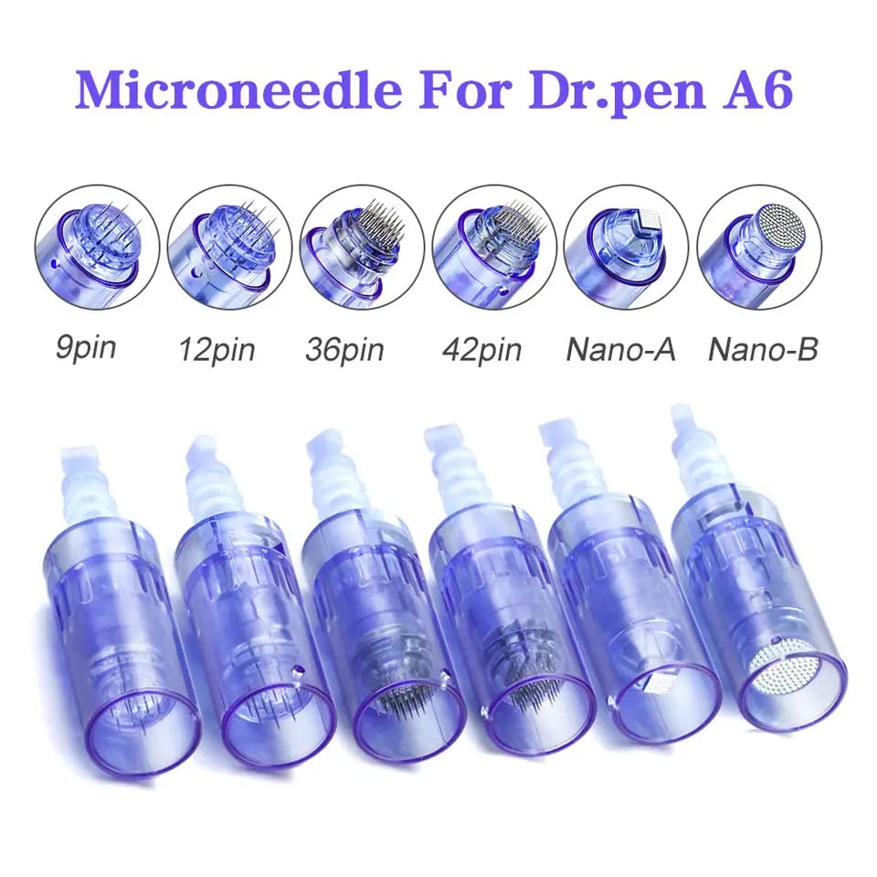 Dr.pen Ultima A6 Round Nano Cartridges 0.1mm Needle Disposable Replacement Parts (5 Pack) - Professional Derma Pen Refills for Micro-needling, Skin Rejuvenation & Hair Growth Therapy