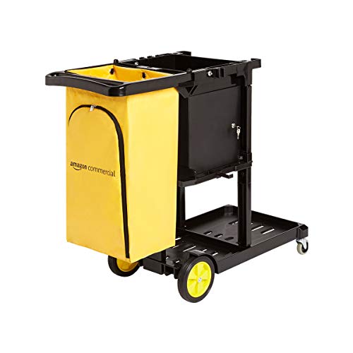 AmazonCommercial Heavy Duty Janitorial Cart with Key-Locking Cabinet - Black | Ideal for Office Cleaning, School Maintenance & Commercial Janitorial Services