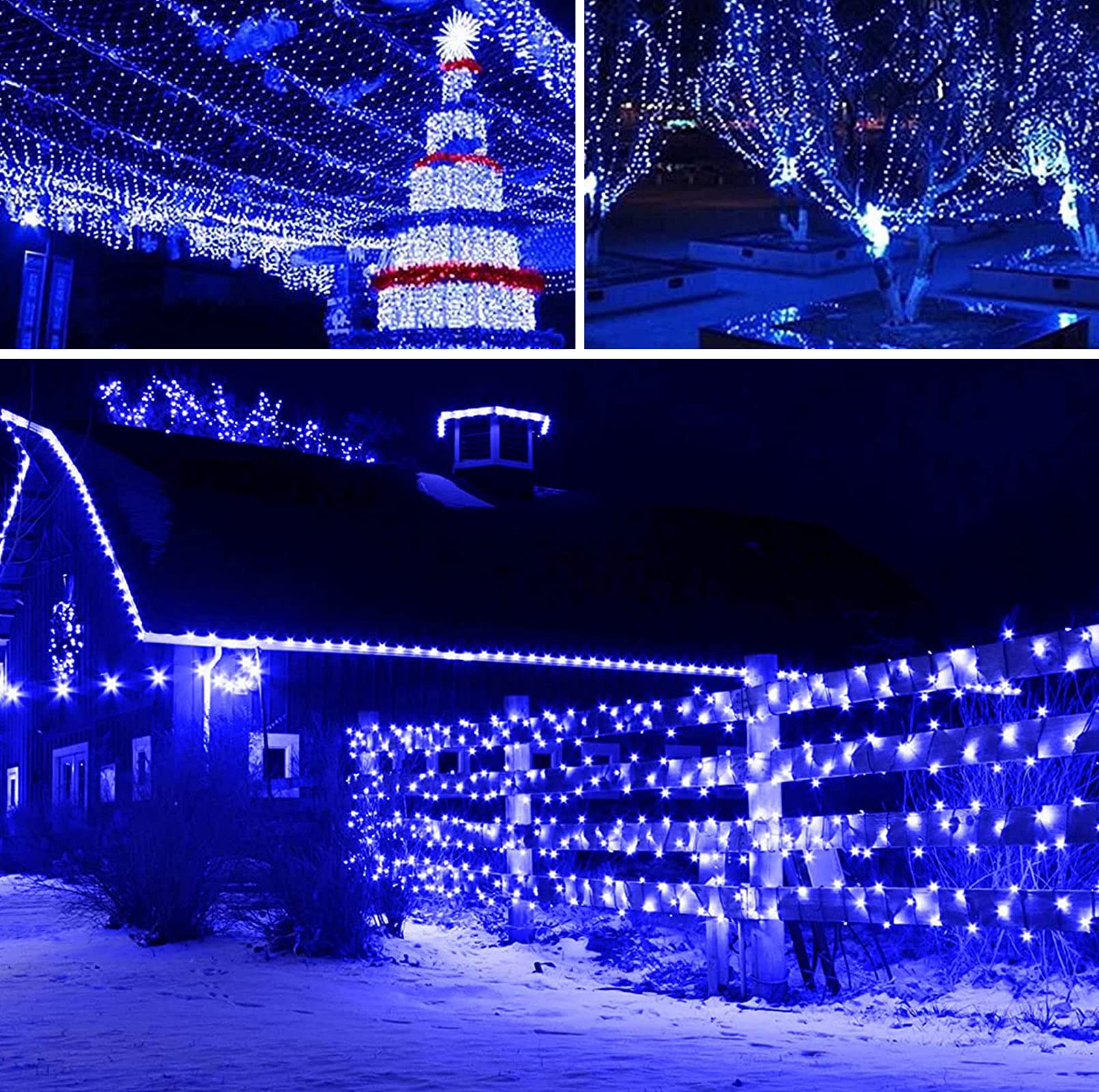 2-Pack 39ft 100 LED Solar String Lights Outdoor Waterproof - 8 Lighting Modes for Christmas Party, Wedding, Garden, Patio, Fence, Balcony Decoration (Blue) | Perfect for Holiday Decor, Backyard Lighting & Evening Ambiance
