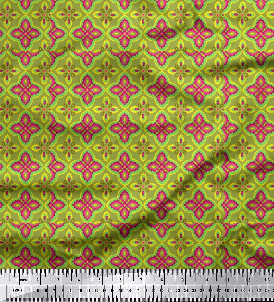 Soimoi Moss Green Georgette Fabric by The Yard - 44 Inch Wide Moroccan Damask Print - Exotic Vibrant Fashion & Home Decor Fabric for Dresses, Curtains, Scarf Making & DIY Projects