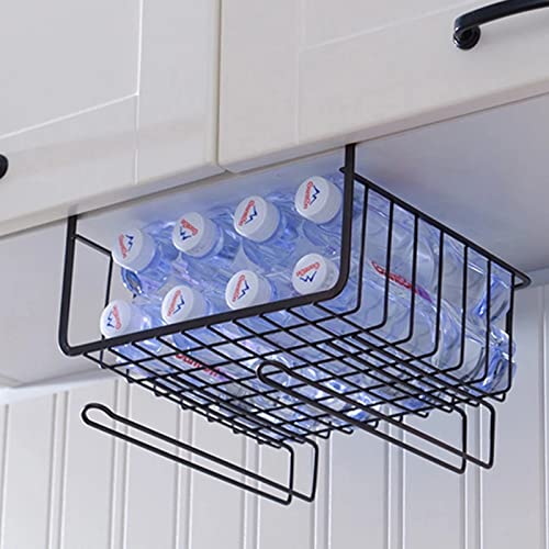 Stainless Steel Under Shelf Storage Basket - Hanging Kitchen Organizer Rack for Cupboard, Desk & Countertop - Space Saving Home Storage Solution (Black) | Perfect for Spices, Utensils & Small Appliances
