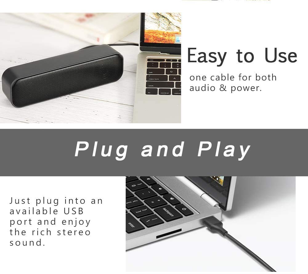 HONKYOB USB Computer Speaker - Mini Soundbar with Wired Design, USB Powered for Desktop PC, Laptop, Checkout Counter, Ideal for Home Office and Gaming