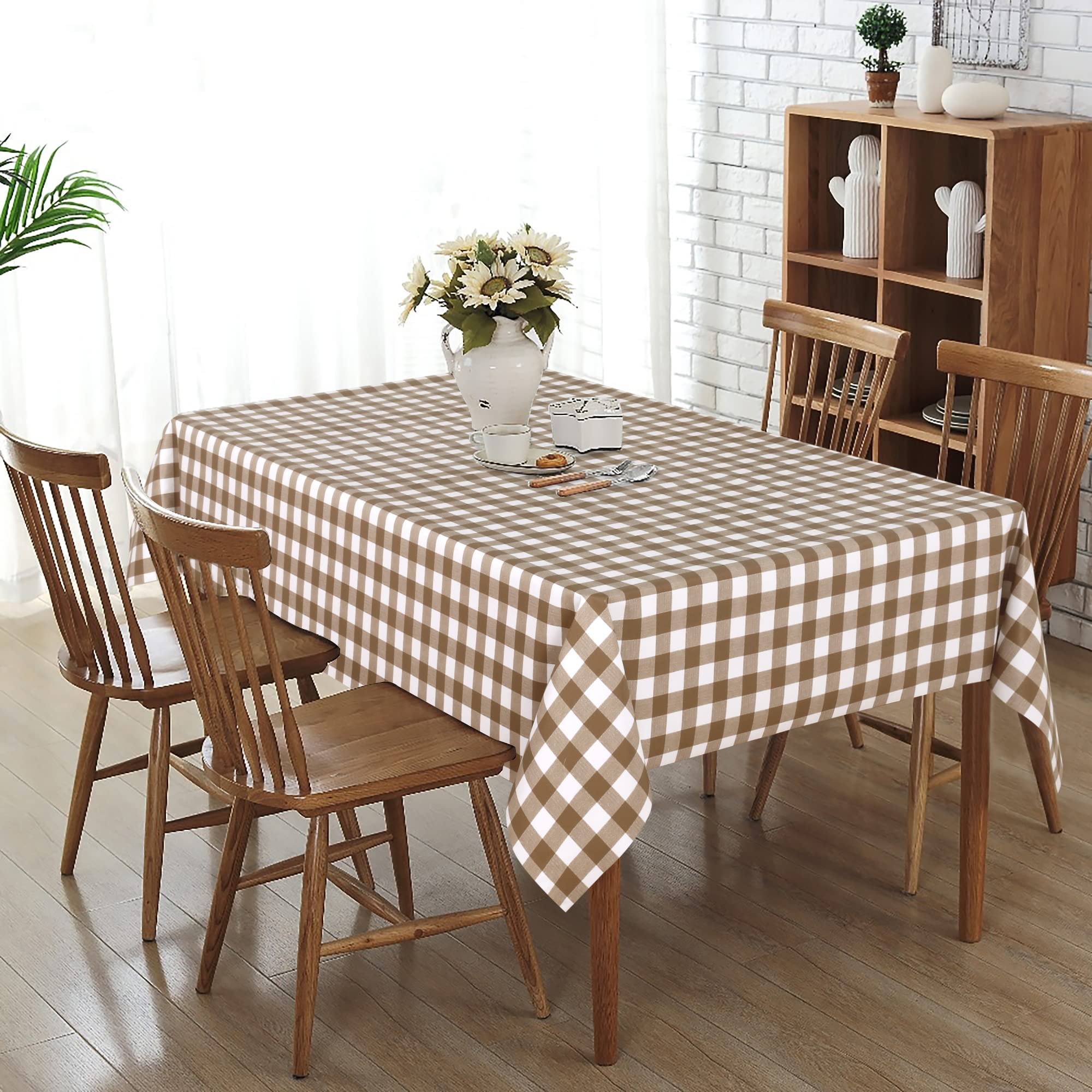 Sancua Checkered Vinyl Rectangle Tablecloth 60x140 Inch - 100% Waterproof Oil Proof Spill Proof PVC Table Cover - Easy Wipe Clean Dining Table Cloth for Kitchen, Buffet Parties, Coffee Tables & Outdoor Picnics - Perfect for Restaurants, Weddings and Family Gatherings