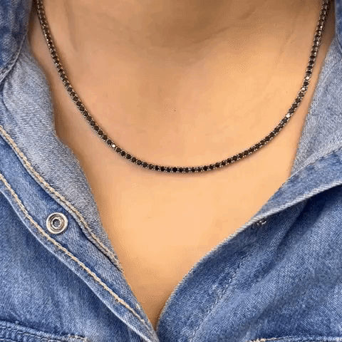 Black Diamond Tennis Necklace 13.50 Carat 2.70mm 3-Prong 14K Gold Women's Luxury Jewelry - Perfect for Weddings, Anniversaries & Special Occasions