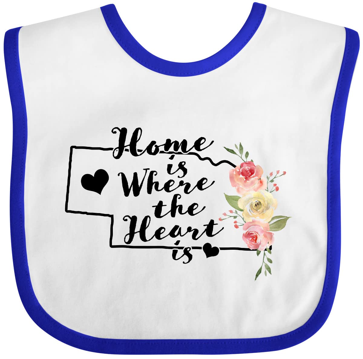 Inktastic Nebraska Home Is Where the Heart Is Watercolor Floral Baby Bib - Soft Organic Cotton Drool Bib for Newborns & Infants - Perfect for Feeding, Teething, and Photo Shoots