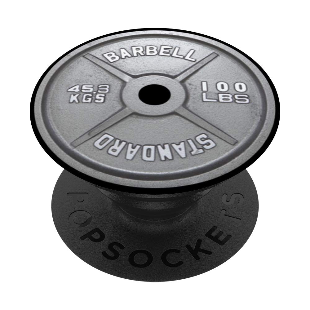 Gray Weightlifting Plate Gym Grey Barbell Weight - PopSockets PopGrip Swappable Phone Grip for iPhone, Samsung & Tablets - Perfect for Gym, Workouts & Fitness Enthusiasts