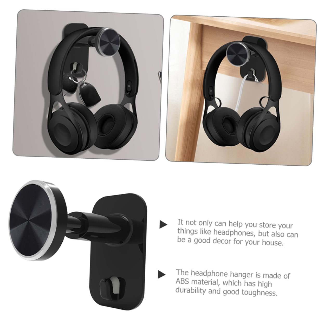 CHILDWEET Plastic Headphone Holder Wall Mount - 2 Pack Black Headphone Hanger for Gaming Headsets & Over-Ear Headphones - Perfect for Desk, Office, and Gaming Setup Organization