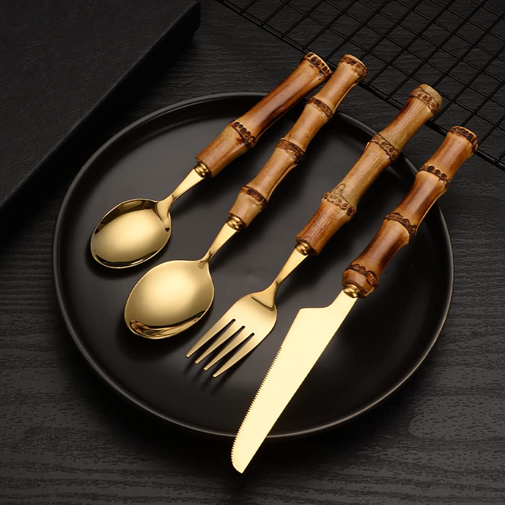 48-Piece Stainless Steel Flatware Set for 12 - Elegant Bamboo Handle Cutlery Set, Dishwasher Safe Kitchen Utensils - Perfect for Dinner Parties, Restaurants, and Everyday Family Dining