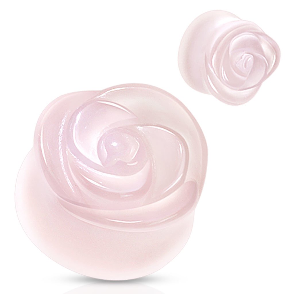 Rose Quartz Double Flare Plugs - Hand Carved Semi-Precious Stone Ear Gauges for Stretching (Pair) | Perfect for Spiritual Healing, Yoga & Boho Fashion