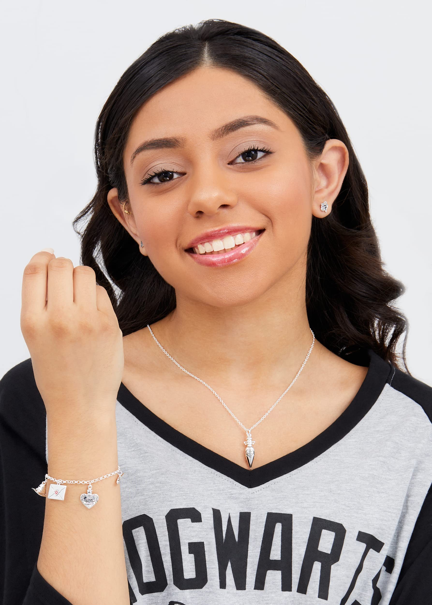 Harry Potter Women's Charm Bracelet - 7-inch Silver Bracelet with Enamel Charms | Perfect for Cosplay, Gifts & Wizarding World Fans