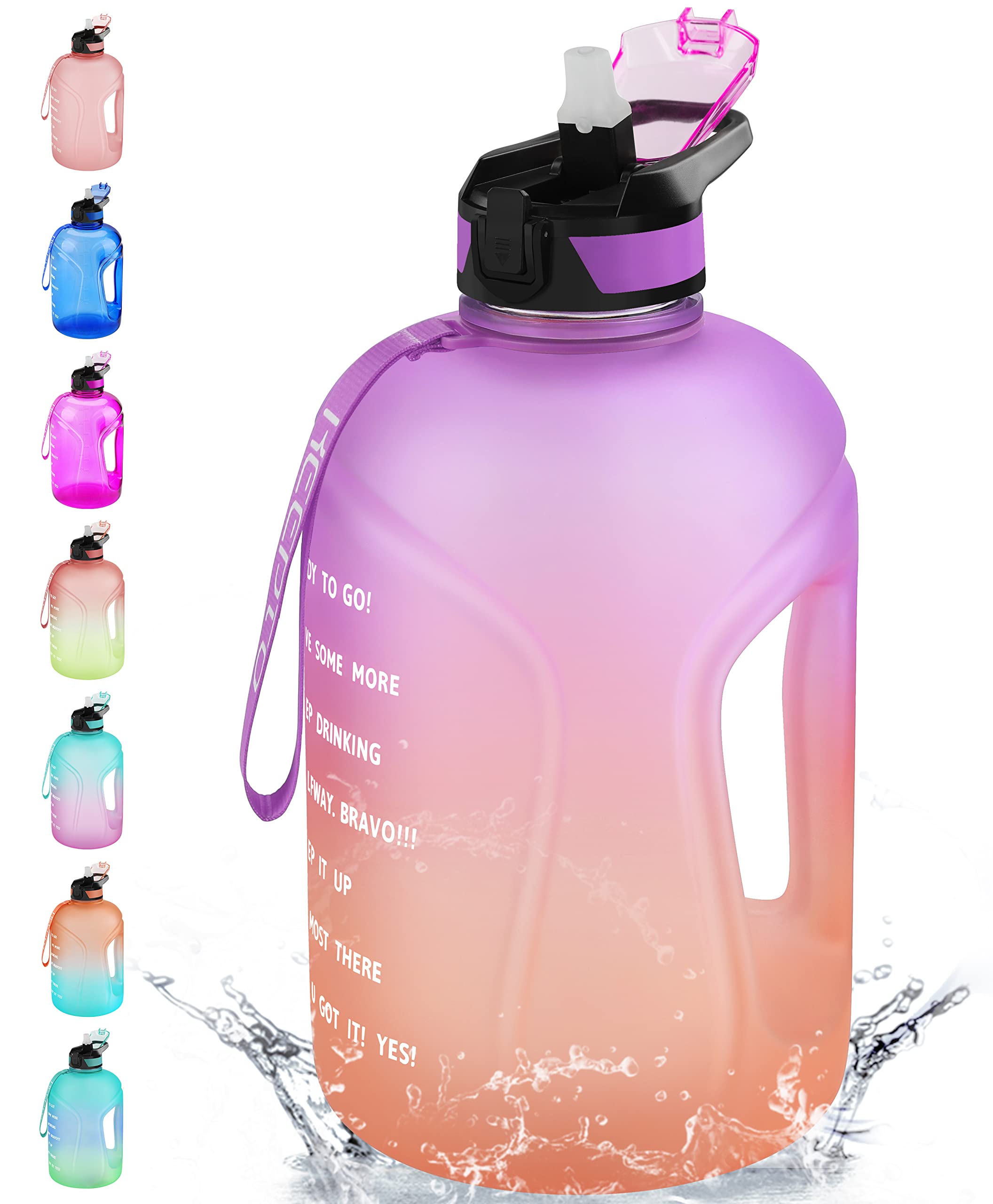 KEEPTO 1 Gallon Motivational Water Bottle with Straw, BPA Free Large Water Jug with Time Marker - Ideal for Gym, Hiking, and Daily Hydration