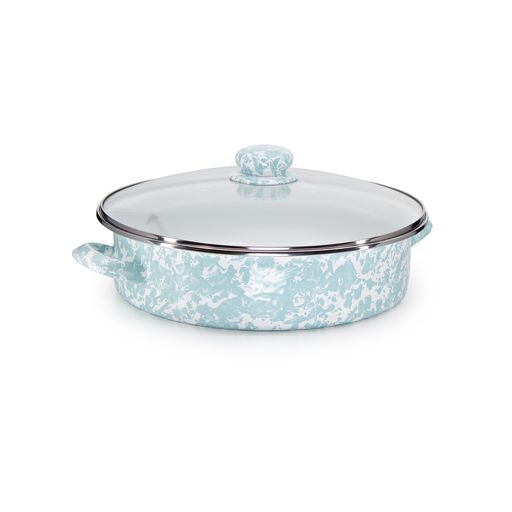 5 Quart Saute Pan with Sea Glass Swirl Enamel Coating - Nonstick, Oven Safe Cookware for Frying, Searing & Simmering - Perfect for Stovetop, Oven & Serving Dishes