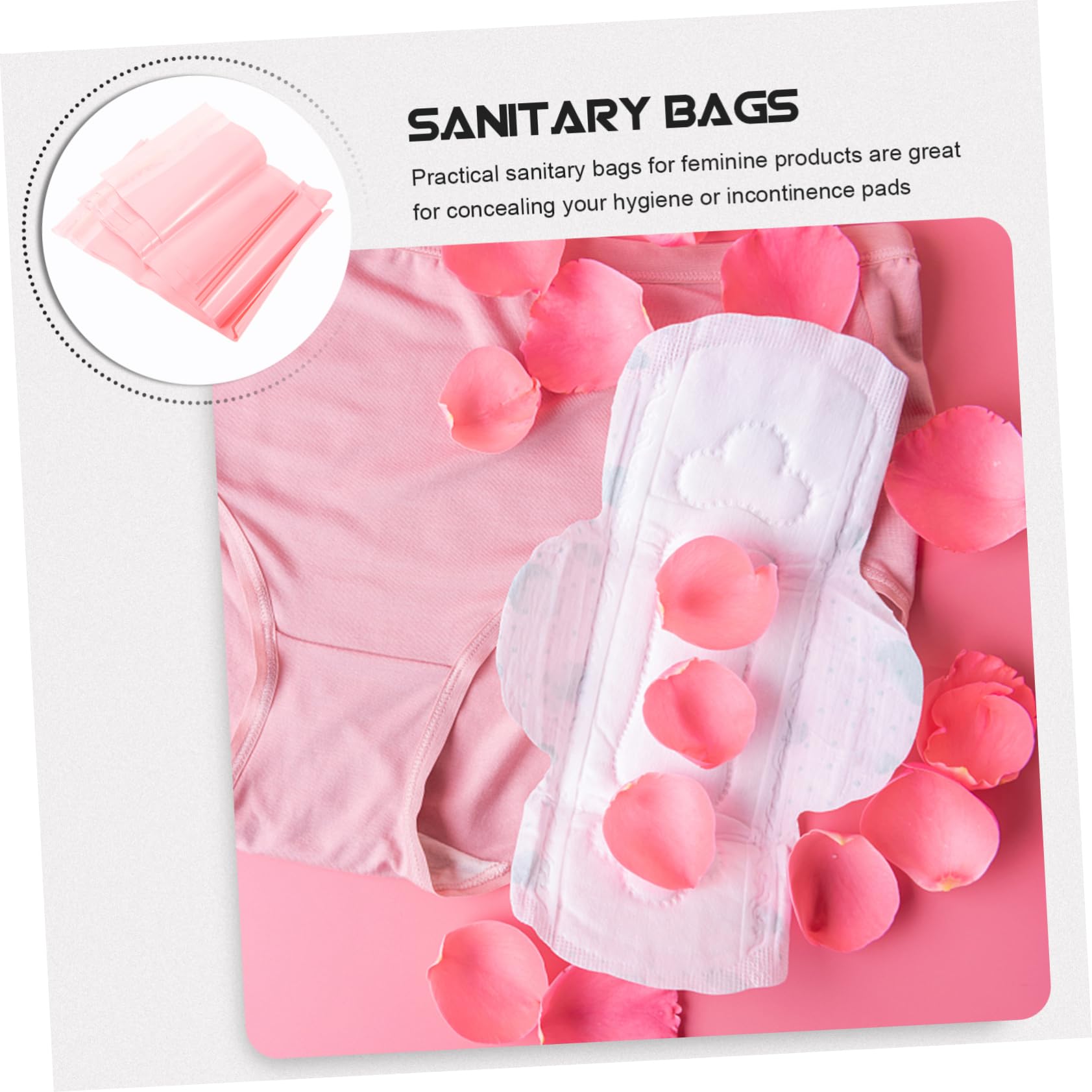 Healvian 100pcs Disposable Sanitary Napkin Storage Bags - Self-Sealing Hygienic Bags for Women, Personal Care & Travel Essentials, Pink Plastic Garbage Bags (Perfect for Home, Office, School & Travel Use)