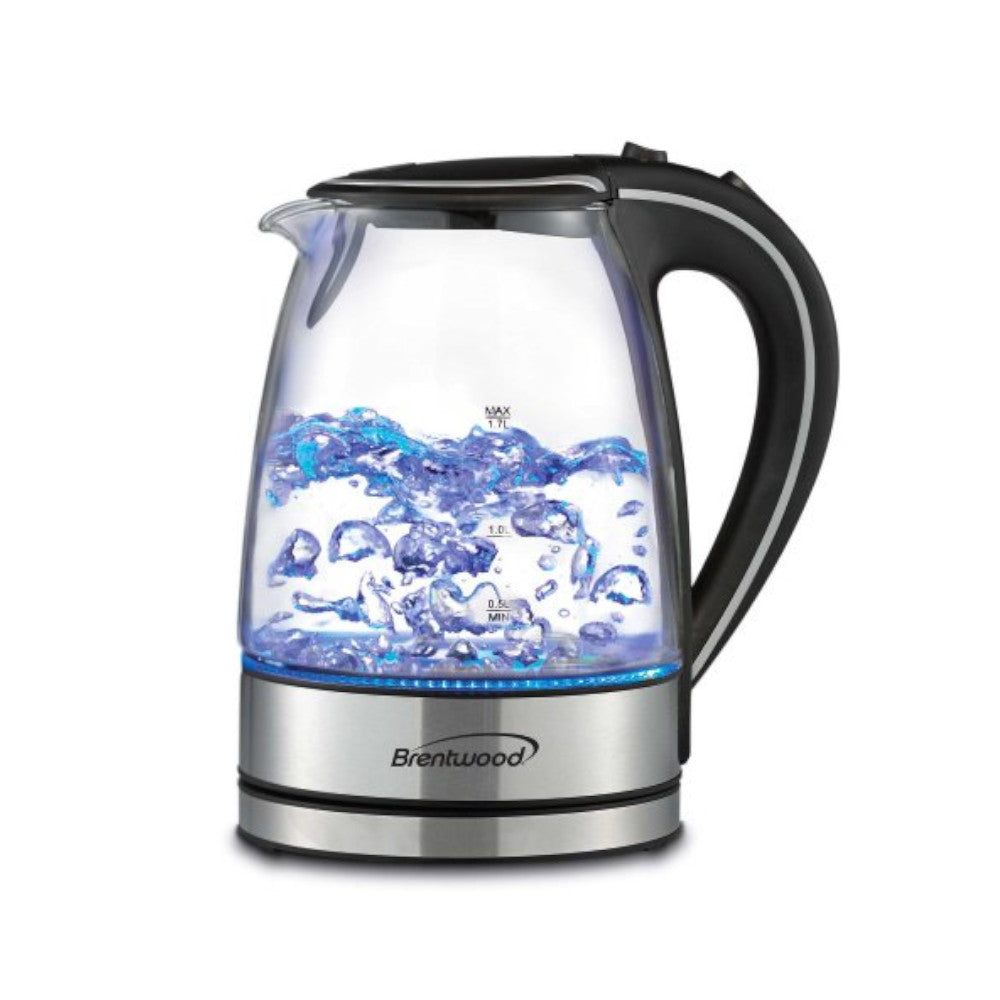 Brentwood KT 1900BK 1.8 Quart Glass Electric Kettle - Fast Boiling, Cordless, BPA-Free for Tea, Coffee & Hot Water - Perfect for Home, Office & Dorm Use