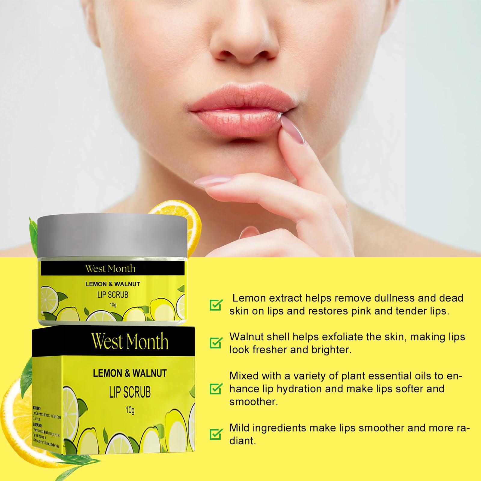 Vitamin C Lemon Lip Scrub for Dry Lips - Natural Exfoliating & Moisturizing Lip Care - Travel-Friendly Lip Scrub for Soft, Smooth Lips | Perfect for Winter Care & Pre-Lipstick Prep
