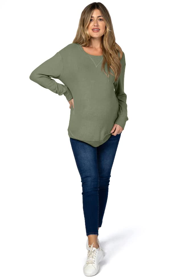 Ultra-Soft Lightweight Stretch Long Sleeve Maternity Shirt for Women - Comfortable Brushed Knit Pregnancy Top with Round Hem | Perfect for Work, Casual Wear & Nursing