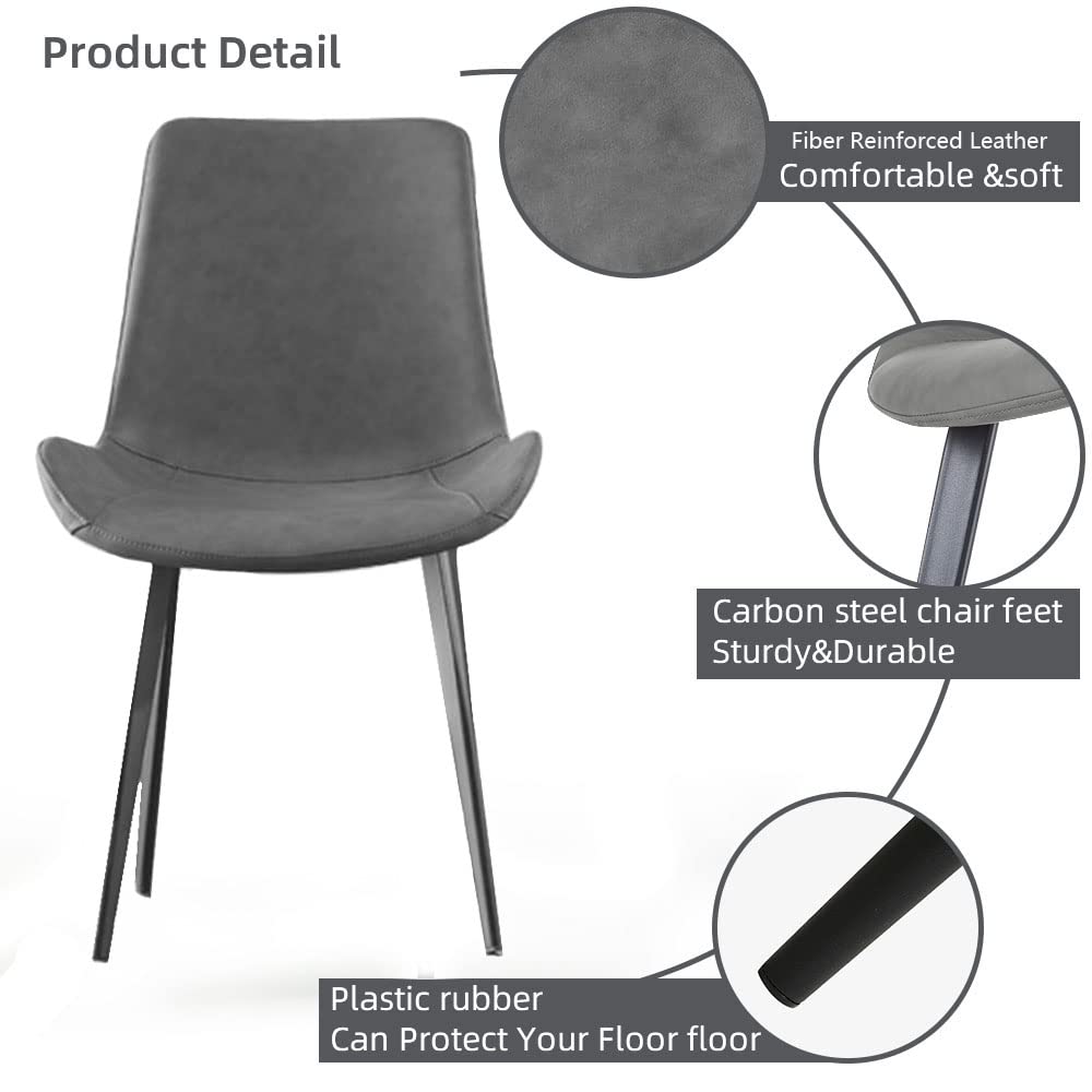 Modern Upholstered Faux Leather Dining Chairs Set of 2 - Grey Kitchen & Dining Room Chairs with Sturdy Metal Legs for Home, Restaurant, and Office Use