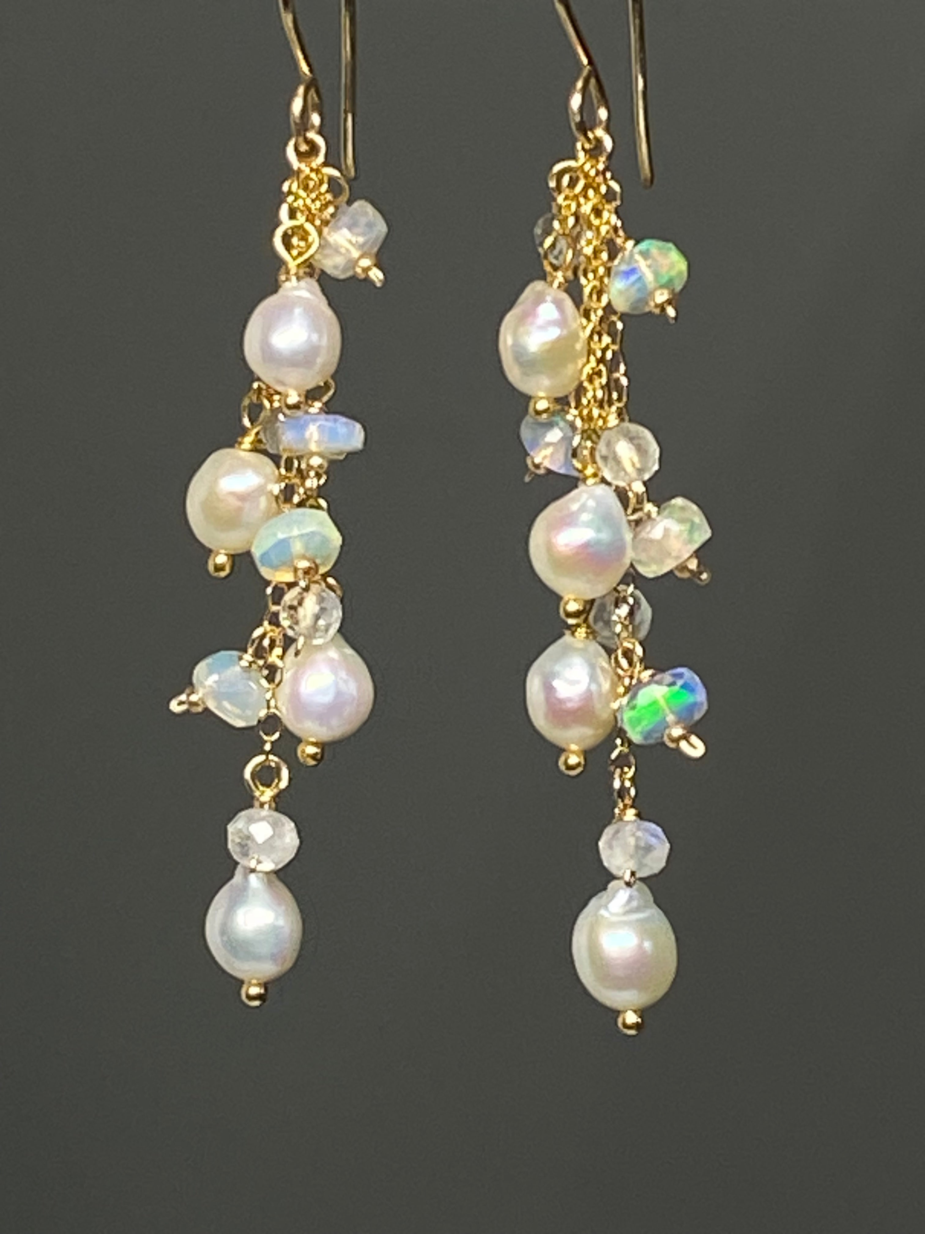 Edison Pearl Dangle Earrings with Moonstone & Opal - Elegant Boho Jewelry for Women, Perfect for Weddings, Date Nights & Special Occasions