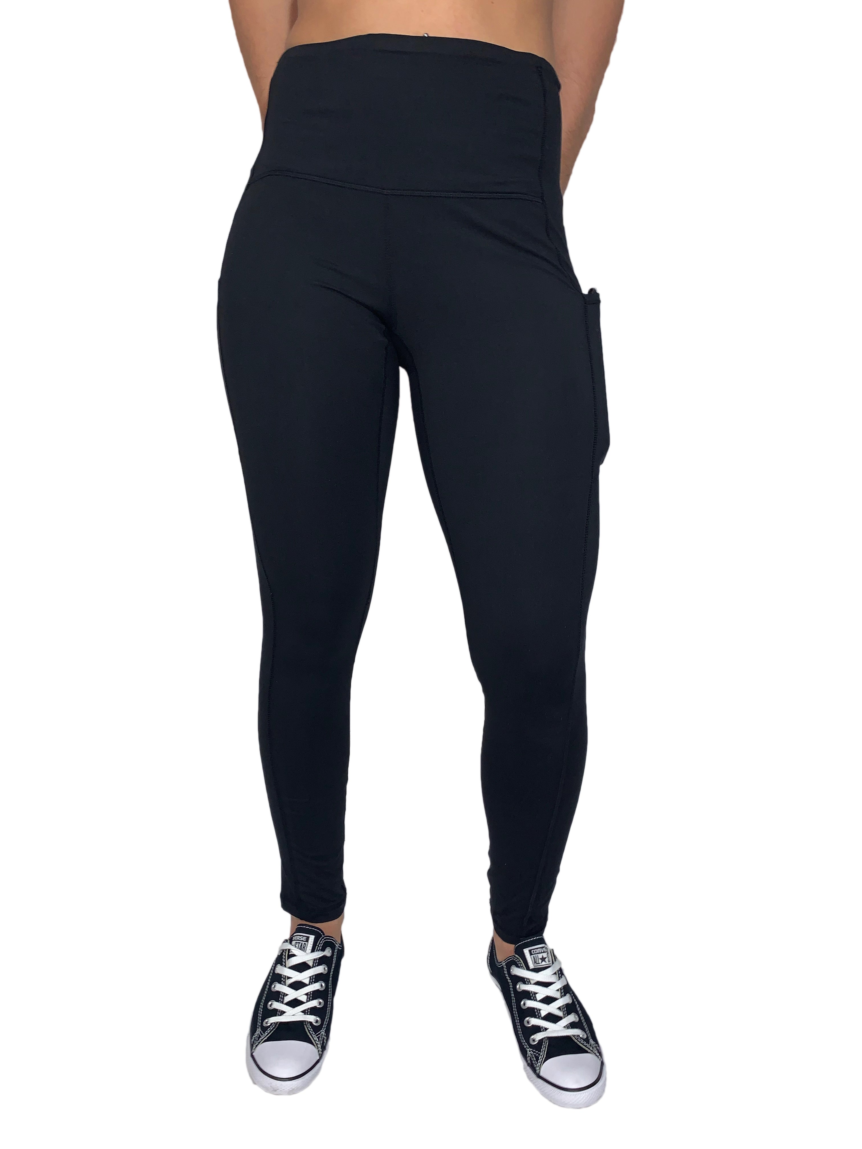 High-Waisted Solid Color Active Leggings with Pockets - Women's Workout Yoga Running Gym Leggings for Fitness & Casual Wear