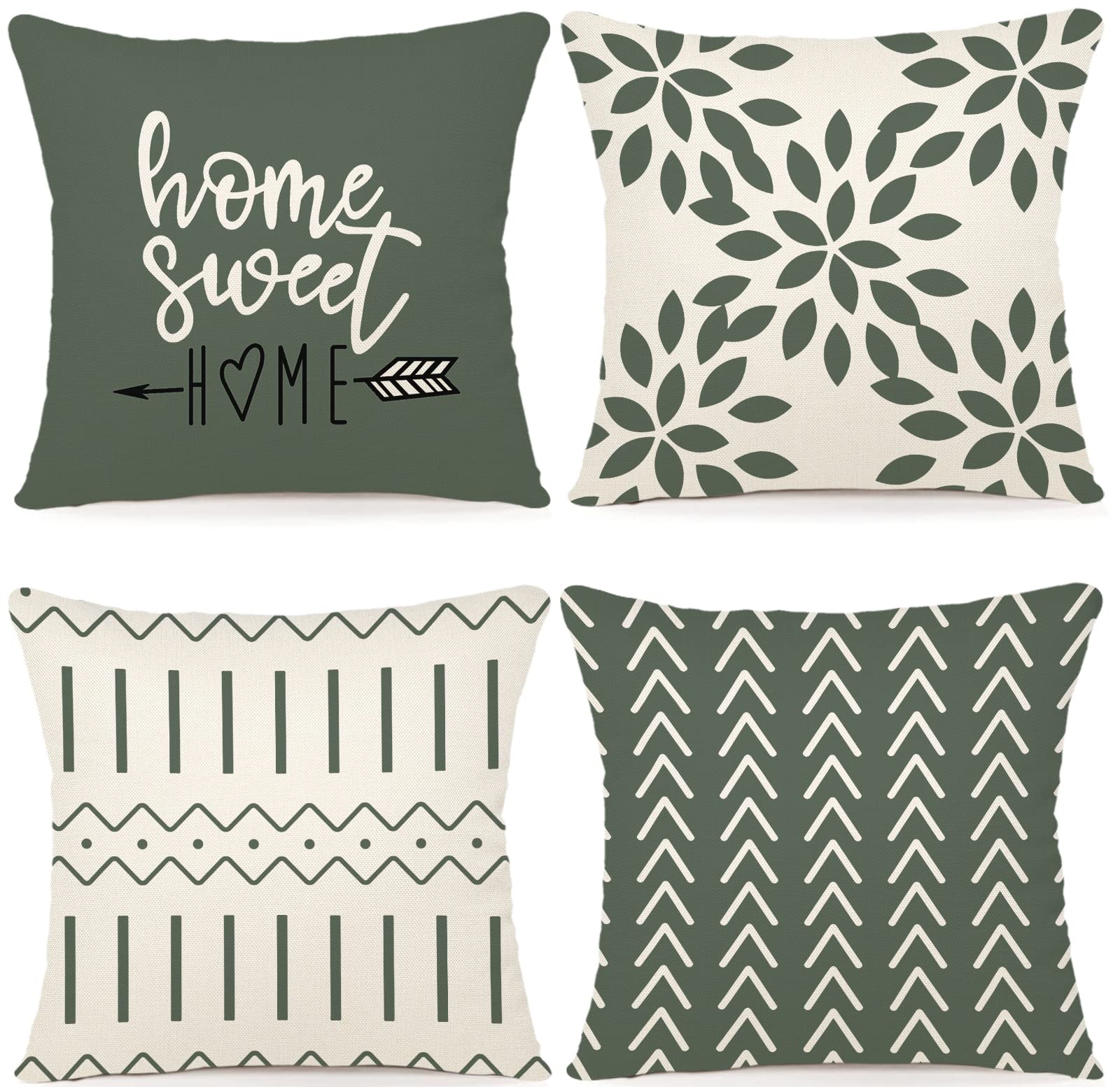 YCOLL 16x16 Inch Pillow Covers Set of 4 - Modern Decorative Linen Fabric Throw Pillow Cases for Sofa, Couch, Bed, Car & Outdoor Use - Aqua Green Home Decor Accent