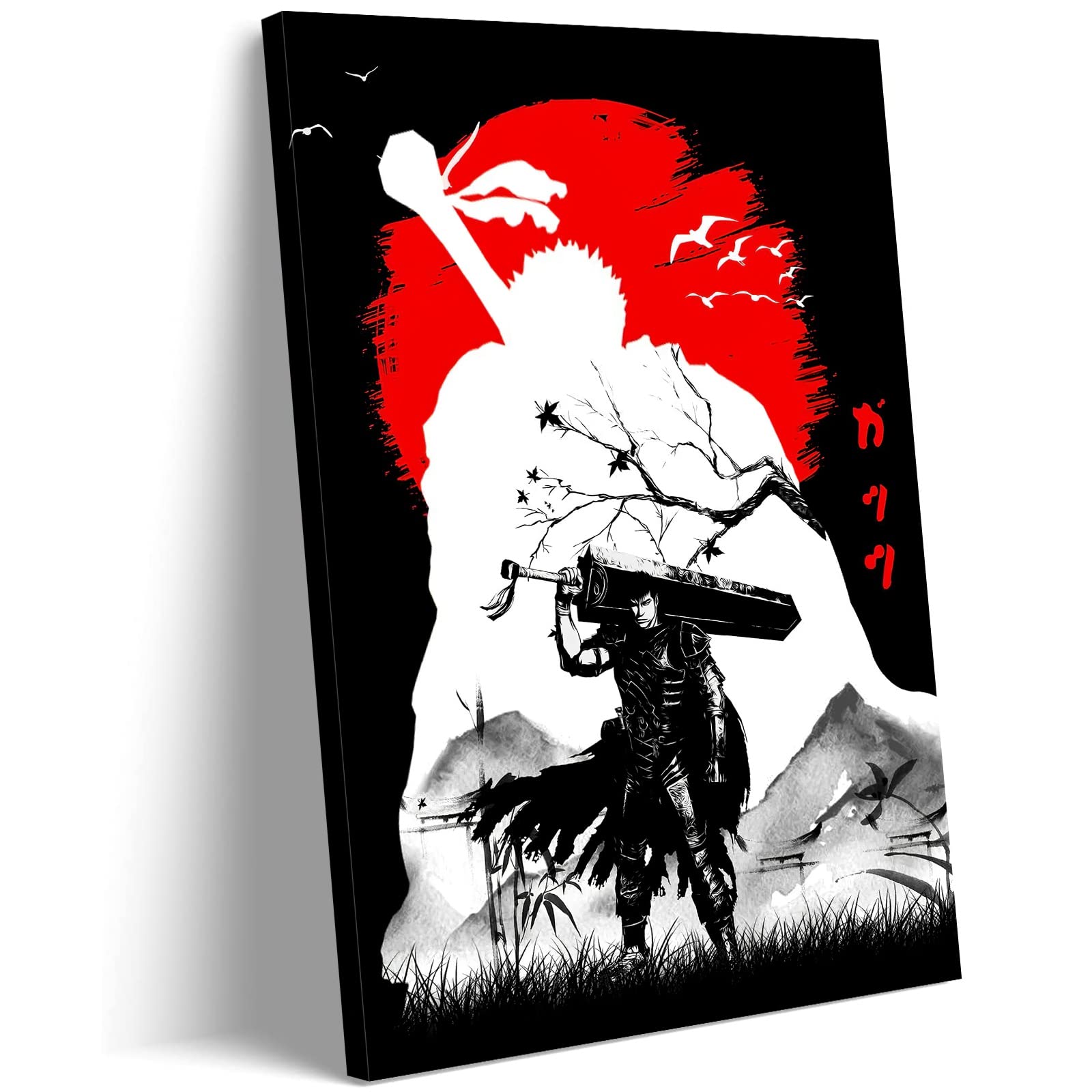 Yartor Anime Berserk Guts Silhouette Wall Art Canvas Print - 16x24 Inch Framed Poster for Boys Room, Living Room & Bedroom Decor - Perfect for Anime Fans, Gaming Rooms & Man Cave Wall Decor