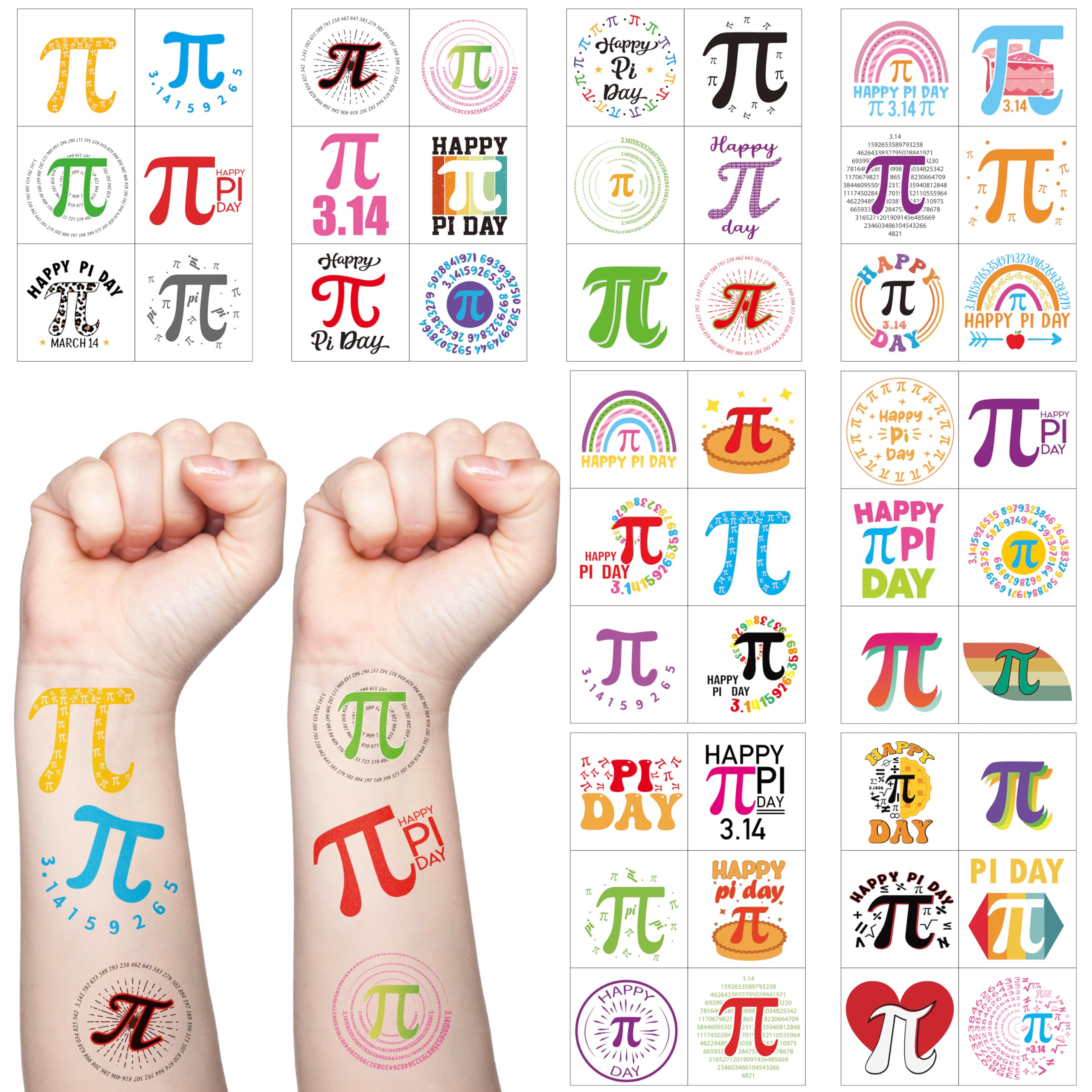 144PCS Pi Day Math Symbols Temporary Tattoos - Colorful Waterproof Stickers for Kids, Teachers & Students - Fun Classroom Decor, School Prizes & Math Party Favors - Perfect for STEM Education, Science Fairs & Back to School Activities