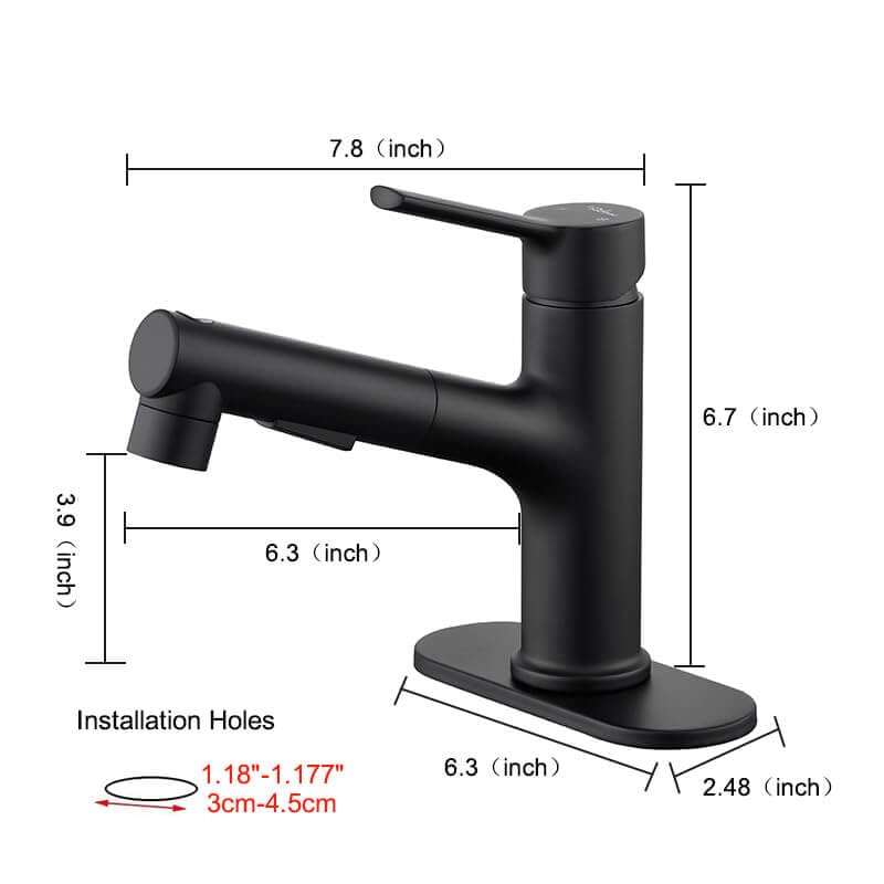 Black Single Handle Brass Bathroom Sink Faucet with Pull-Out Sprayer - 3 Water Flow Modes for Hot & Cold Water - Perfect for Vanity, Basin, and Modern Bathroom Renovations