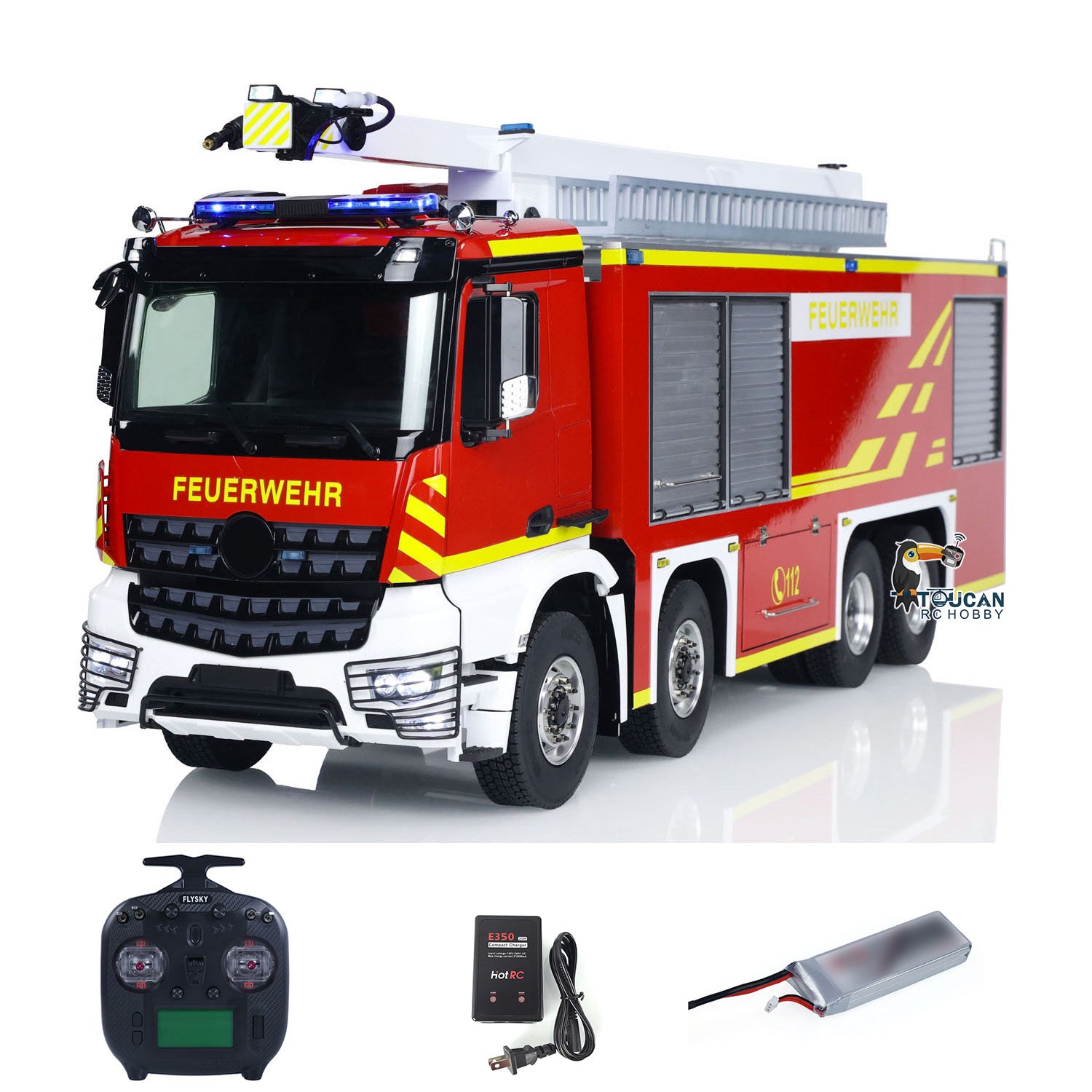 1/14 Scale Metal Chassis RTR Rescue Fire Truck - 8x4 RC High Reach Snozzle Fire Engine with ST8 Radio System & Battery (3363 Model) - Perfect for Emergency Simulation, Firefighting Training & RC Hobby Enthusiasts