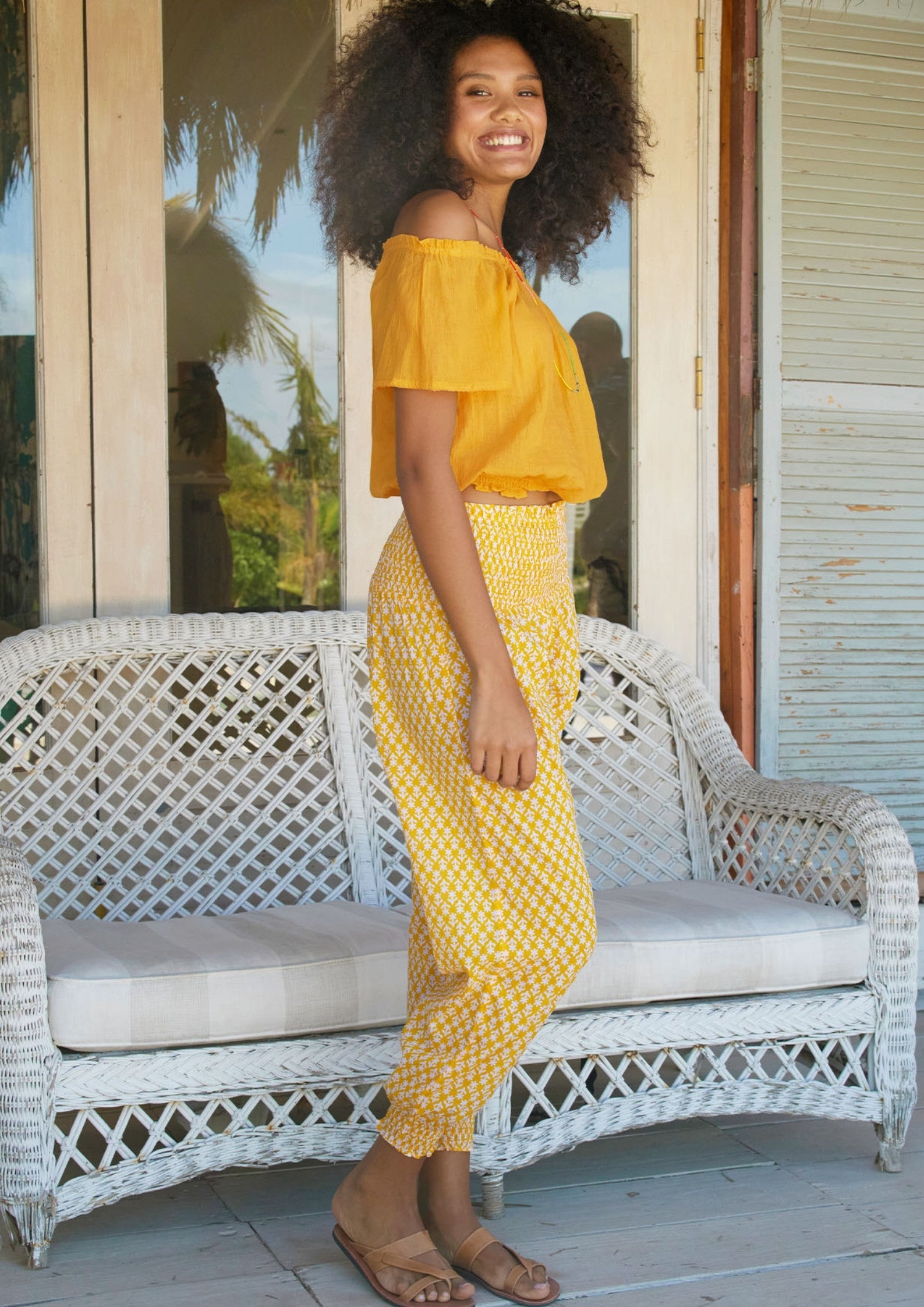 Ilana Frill Organic Cotton Gauze Top for Women - Soft & Breathable Yellow Blouse | Perfect for Summer Outfits, Beach Wear & Casual Style