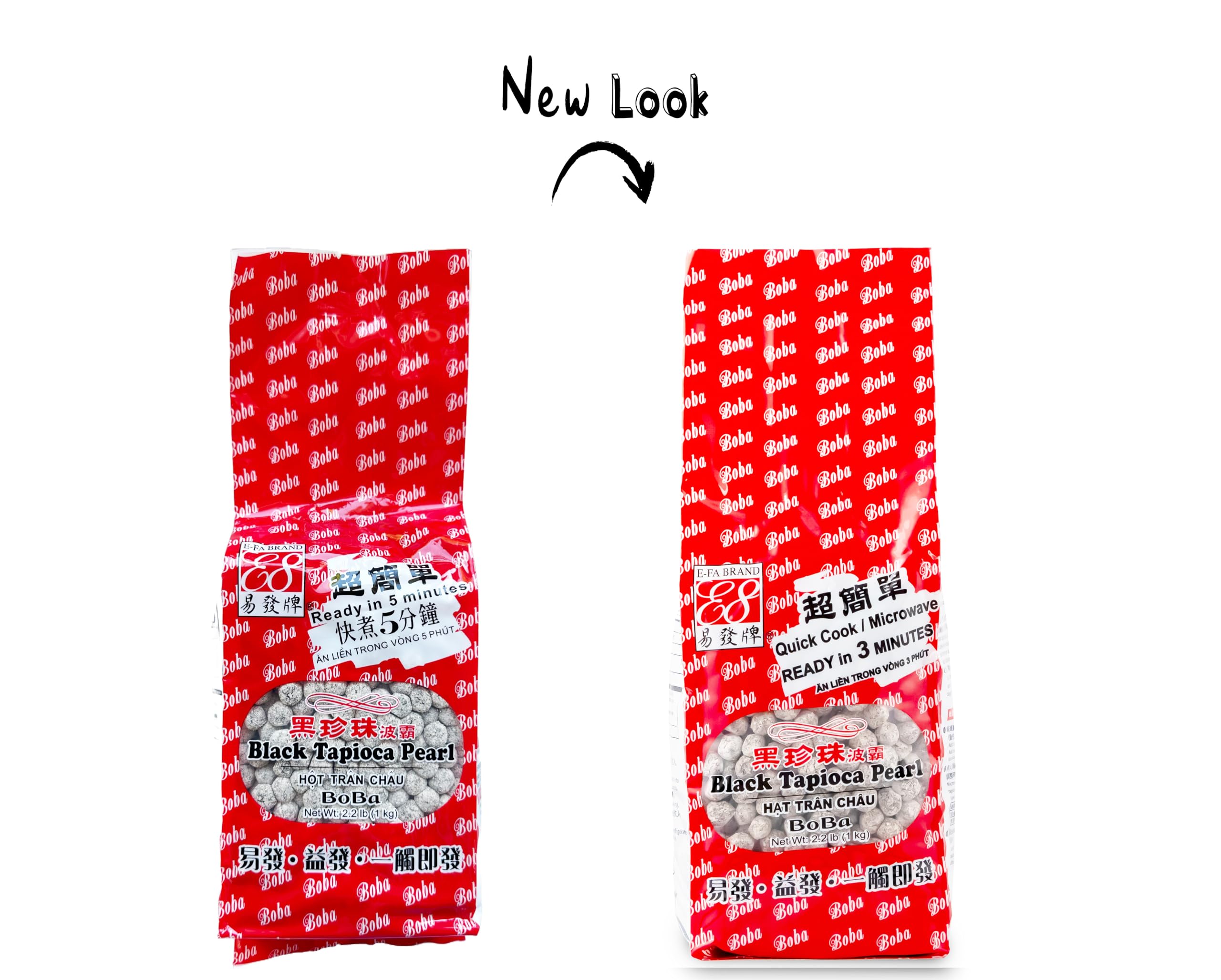 E-FA BRAND Boba Black Tapioca Pearls for Bubble Tea - Ready in 3-5 Minutes (Microwave or Stovetop) - 2.2 LB Pack of 2 - Perfect for Homemade Bubble Tea, Milk Tea, Desserts & Party Snacks