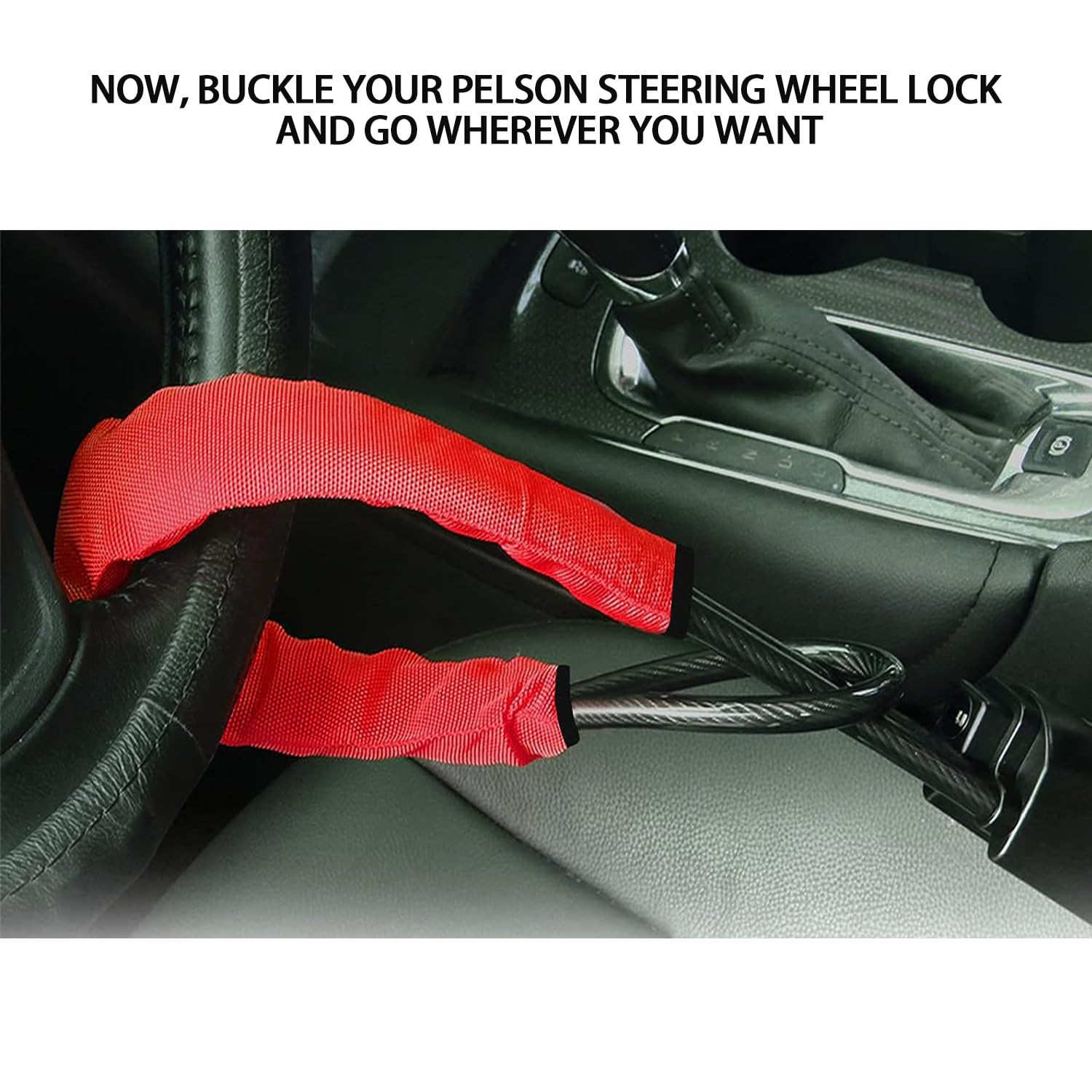 Premium Car Steering Wheel Lock Anti-Theft Device - 18'' Max Length, ABS Sturdy Construction with 3 Keys | Universal Fit for Most Vehicles, Trucks, SUVs, Vans & Golf Carts (Red) | Perfect for Parking Security & Theft Prevention in High-Risk Areas